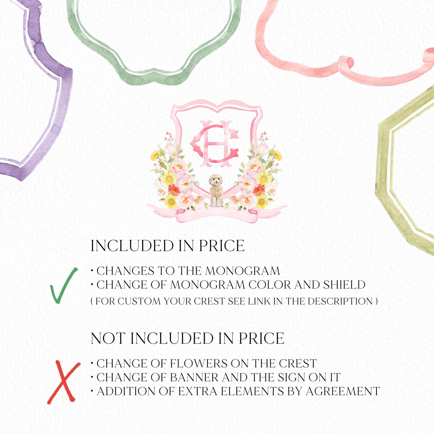 Coquette Flowers Blush Bright Colorful Watercolor Wedding Crest - Monogram Crest - Pastel Roses Floral Sunflower Watercolor Wedding Crest -