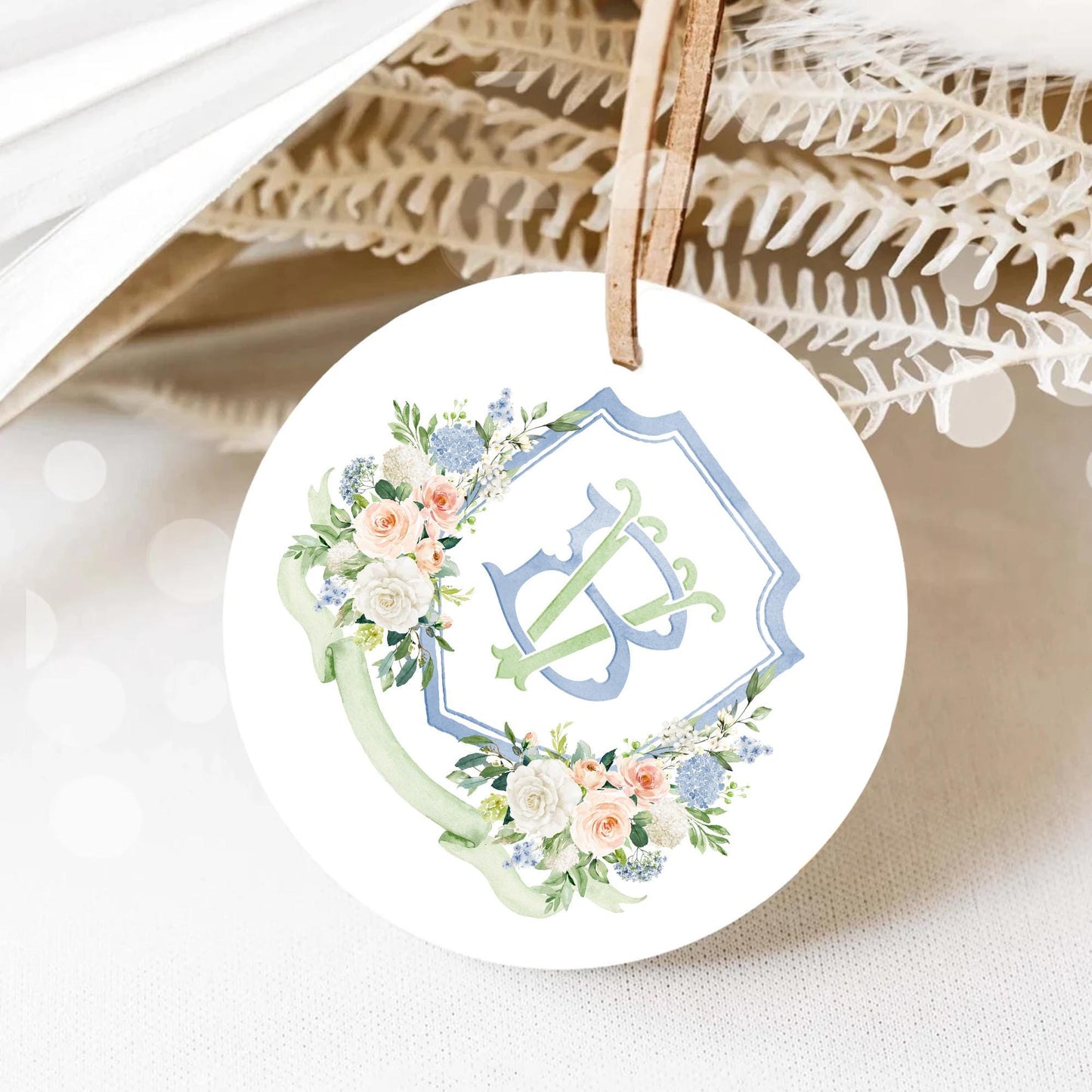 Being Dusty Light blue  Flower Wedding Crest - Monogram Crest - White Floral Watercolor Wedding Crest - Wedding Crest - Boho Hydrangea