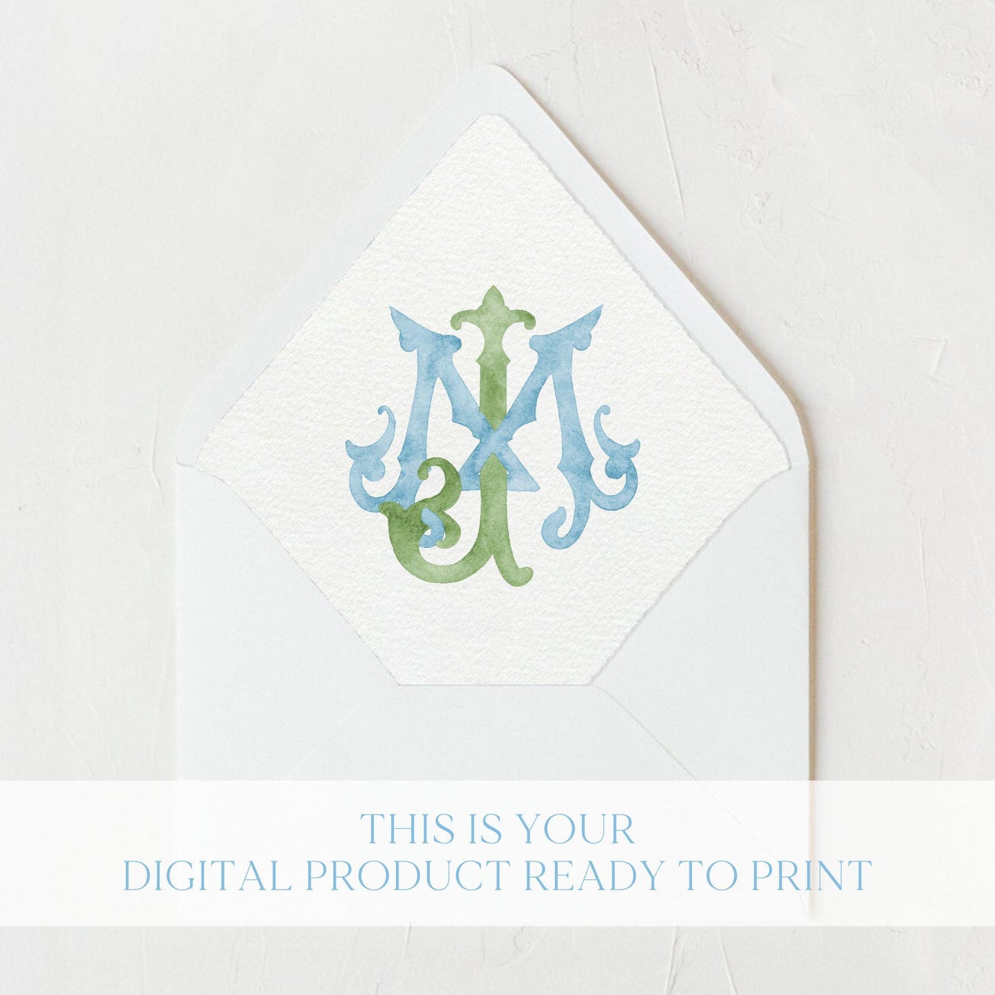 Watercolor Wedding Monogram MJ – Classic Lettered Crest (Digital Download)