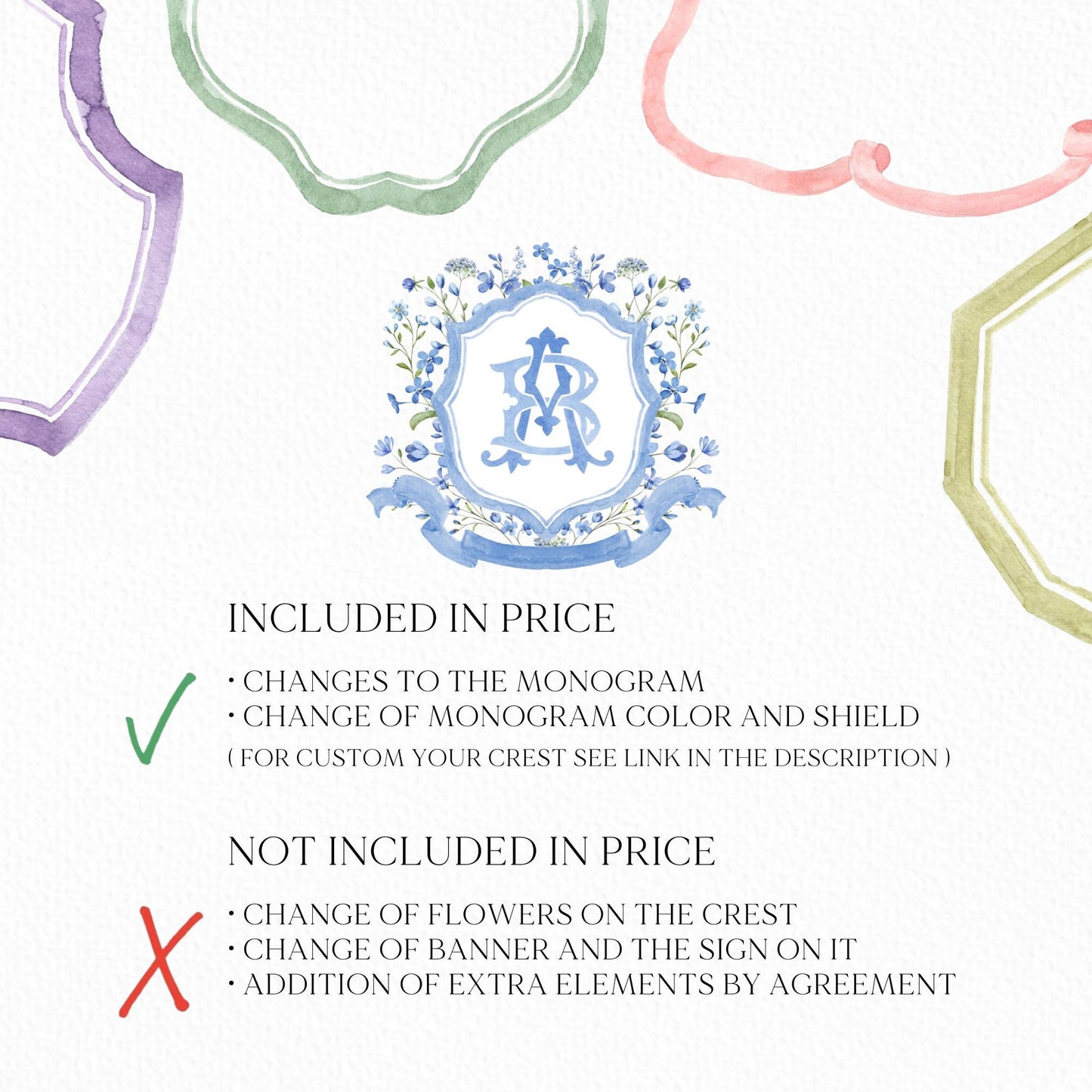 Blue WildFlower Wedding Crest - Monogram Crest - WildFlower Floral Luxury Watercolor Wedding Crest - Romantic Wedding Crest, Boho WildFlower
