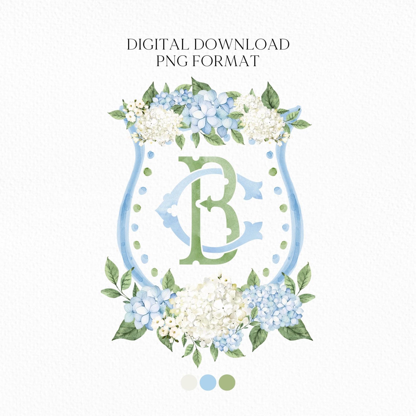Hydrangea Flower Wedding Crest - Monogram Crest - Hydrangea Floral Luxury Watercolor Wedding Crest - Romantic Wedding Crest- Boho Hydrangea