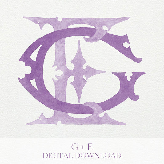 Watercolor Wedding Monogram GE/EG – Classic Letter Design (Digital Download)