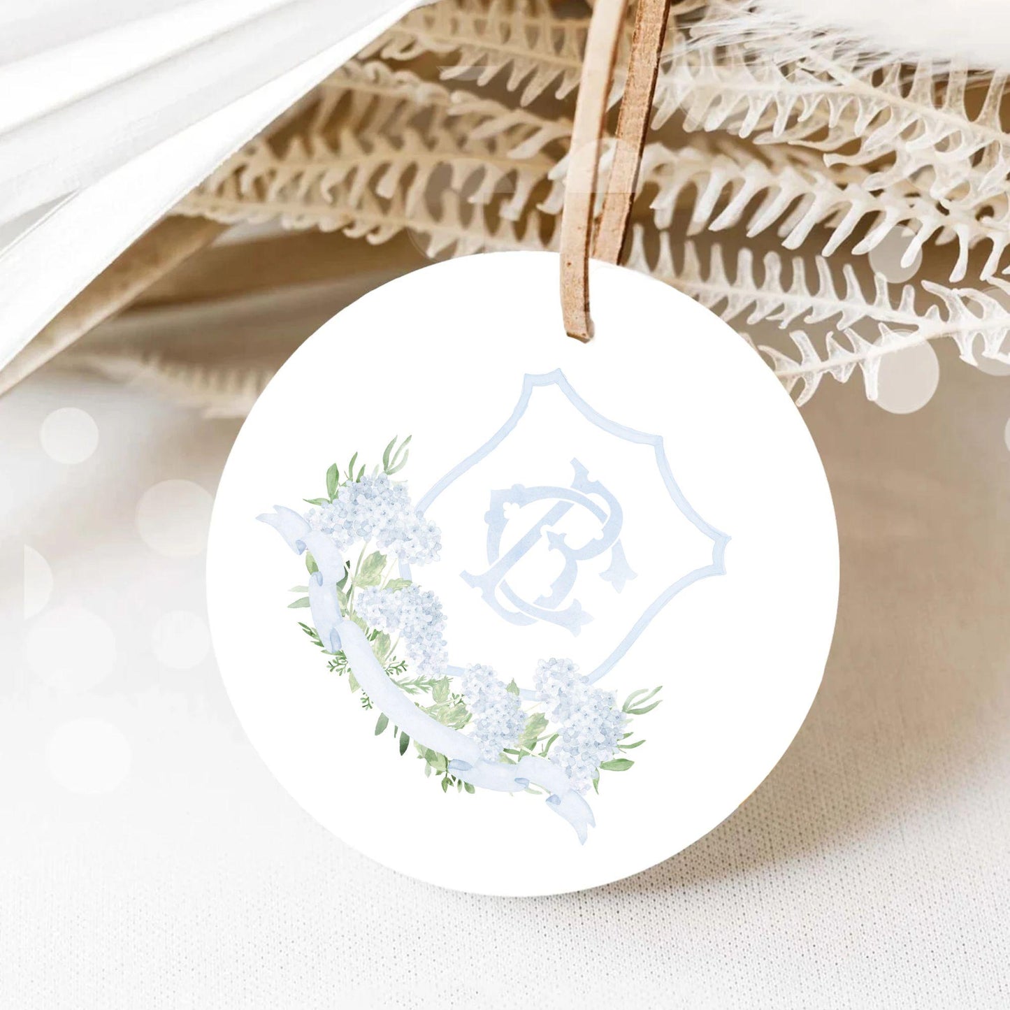 Blue Hydrangea Flower Wedding Crest - Monogram Crest - Hydrangea Light Blue Floral Luxury Watercolor Wedding Crest - Romantic Wedding Crest