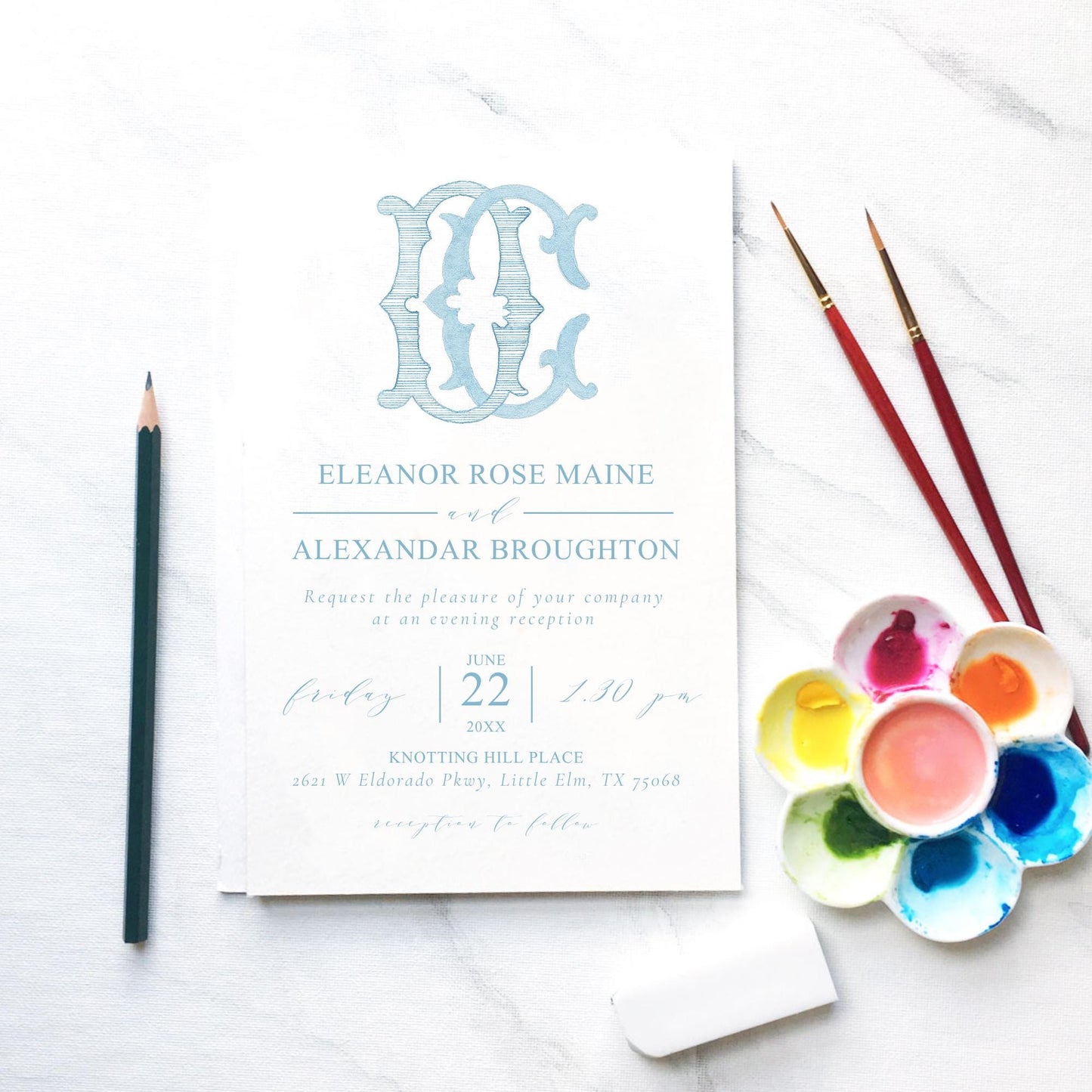 Watercolor Wedding Monogram – DC Interlocking Design (Digital Download)