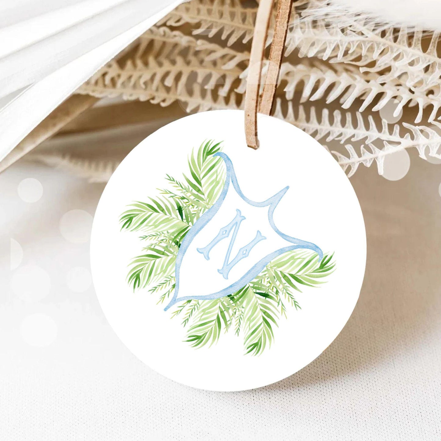 Palm Leaf Greenery Garden Watercolor Wedding Crest - Monogram Crest - Palm leaves Greenery Watercolor Wedding Crest - Romantic Wedding Crest