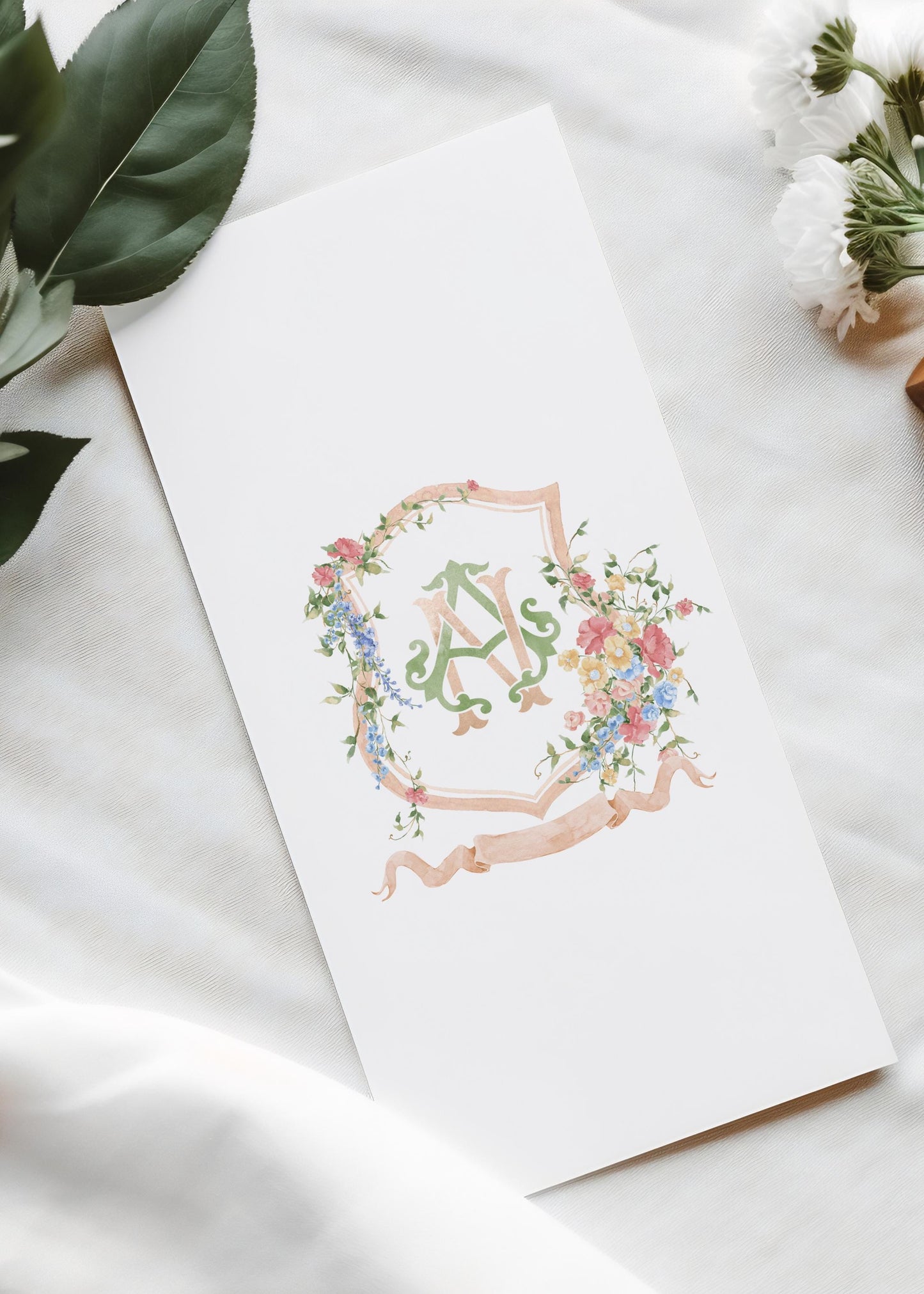 Wildflowers Pink Flower Garden Flowers Wedding Crest - Monogram Crest - Floral Luxury Watercolor Wedding Crest - Romantic Wedding Crest