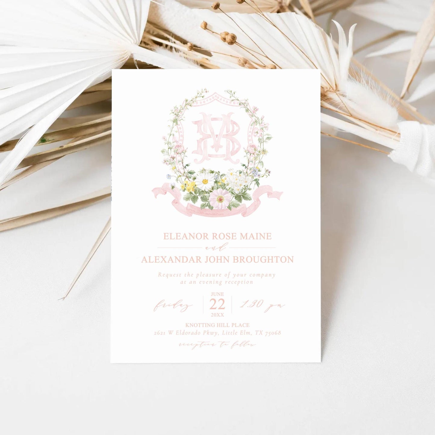 Pastel Wildflowers Light Pink Watercolor Wedding Crest - Monogram Crest - Floral Watercolor Wedding Crest - Romantic Wedding Crest