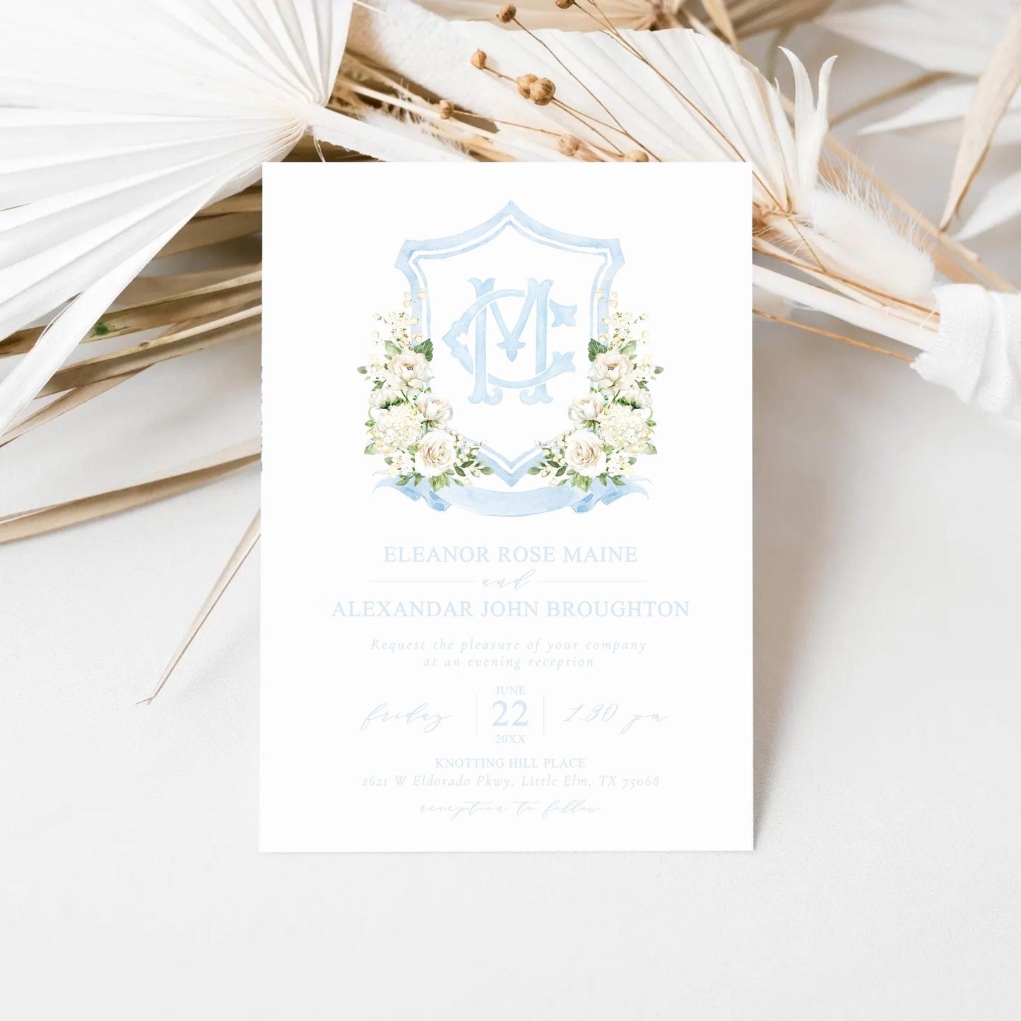 White Rose Greenery White Flower Wedding Crest - Monogram Crest - White Cream Roses flower Watercolor Wedding Crest - Romantic Wedding Crest
