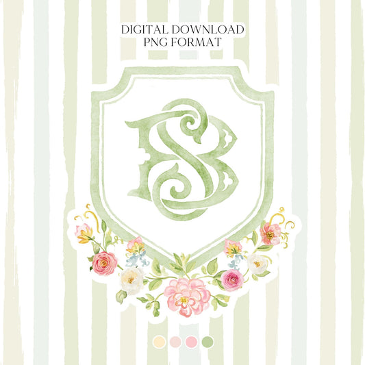 Wildflowers Bright Floral Colorful Watercolor Wedding Crest - Monogram Crest - Floral Watercolor Wedding Crest - Romantic Wedding Crest