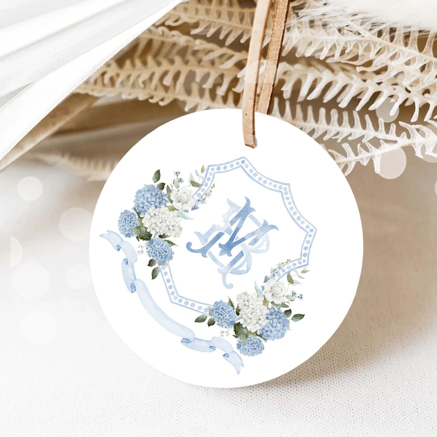 Blue White Hydrangea Flower Wedding Crest - Monogram Crest - Hydrangea Floral Luxury Watercolor Wedding Crest - Romantic Wedding Crest