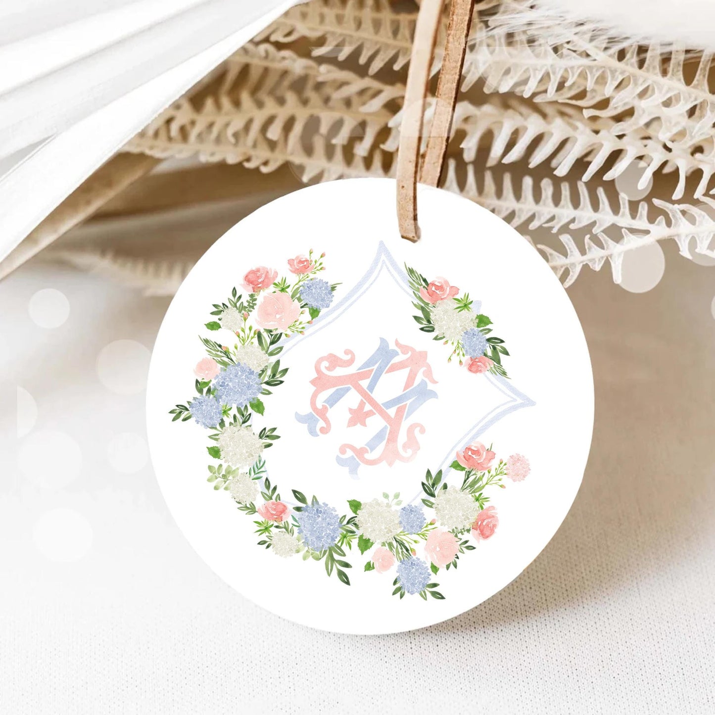 Blue Hydrangea Blush Peony Flower Wedding Crest - Monogram Crest - Floral Luxury Watercolor Wedding Crest - Romantic Wedding Crest