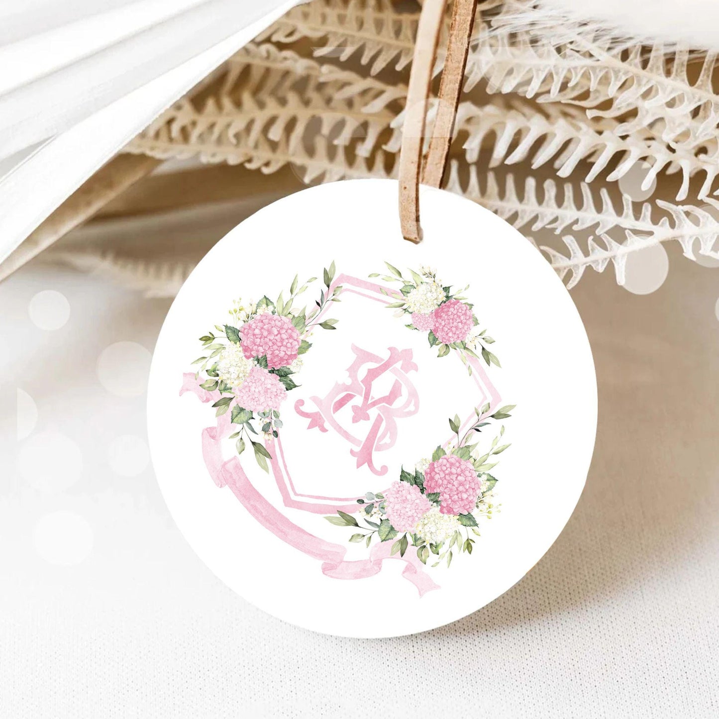 Pink Hydrangea Flower Wedding Crest - Monogram Crest - Hydrangea Floral Luxury Watercolor Wedding Crest - Romantic Wedding Crest