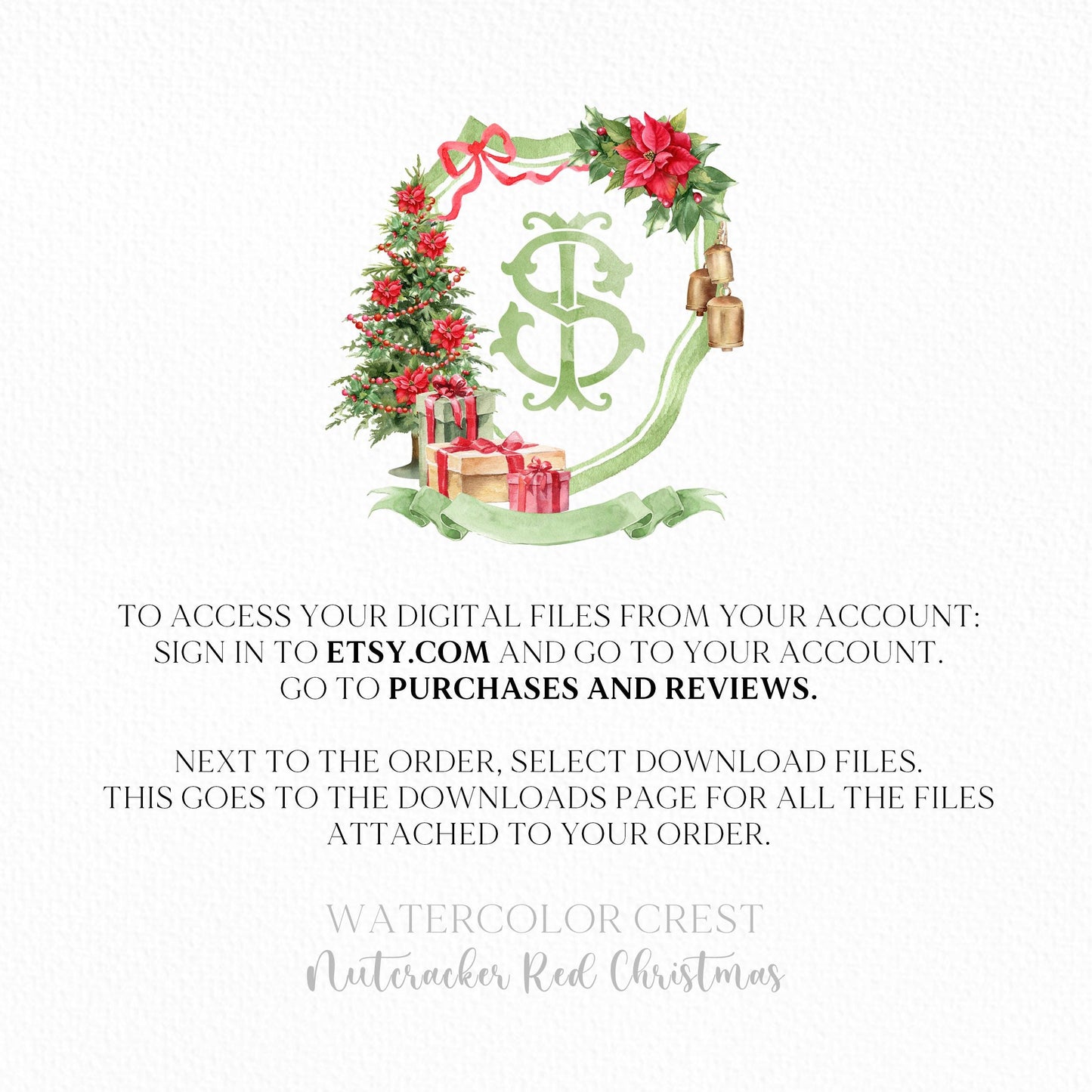 Red Green Christmas Crest - Monogram Crest - Christmas Watercolor Crest DIY - Luxury Watercolor Wedding Crest - Tree Christmas