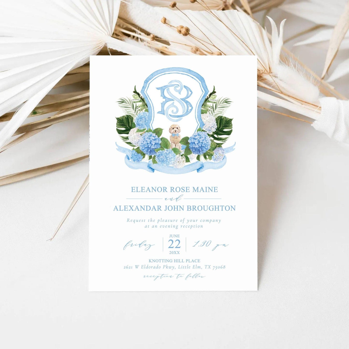 Hydrangea Flower Wedding Crest - Monogram Crest - Hydrangea Floral Luxury Watercolor Wedding Crest - Romantic Wedding Crest- Boho Hydrangea