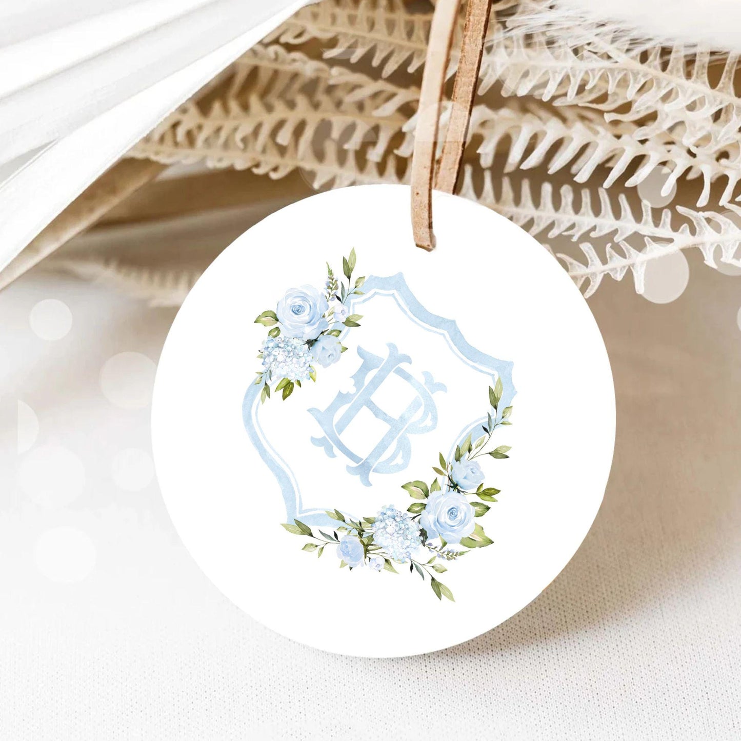 Baby Blue Roses Eucalyptus Flower Wedding Crest - Monogram Crest - Blue Floral Luxury Watercolor Wedding Crest - Romantic Wedding Crest