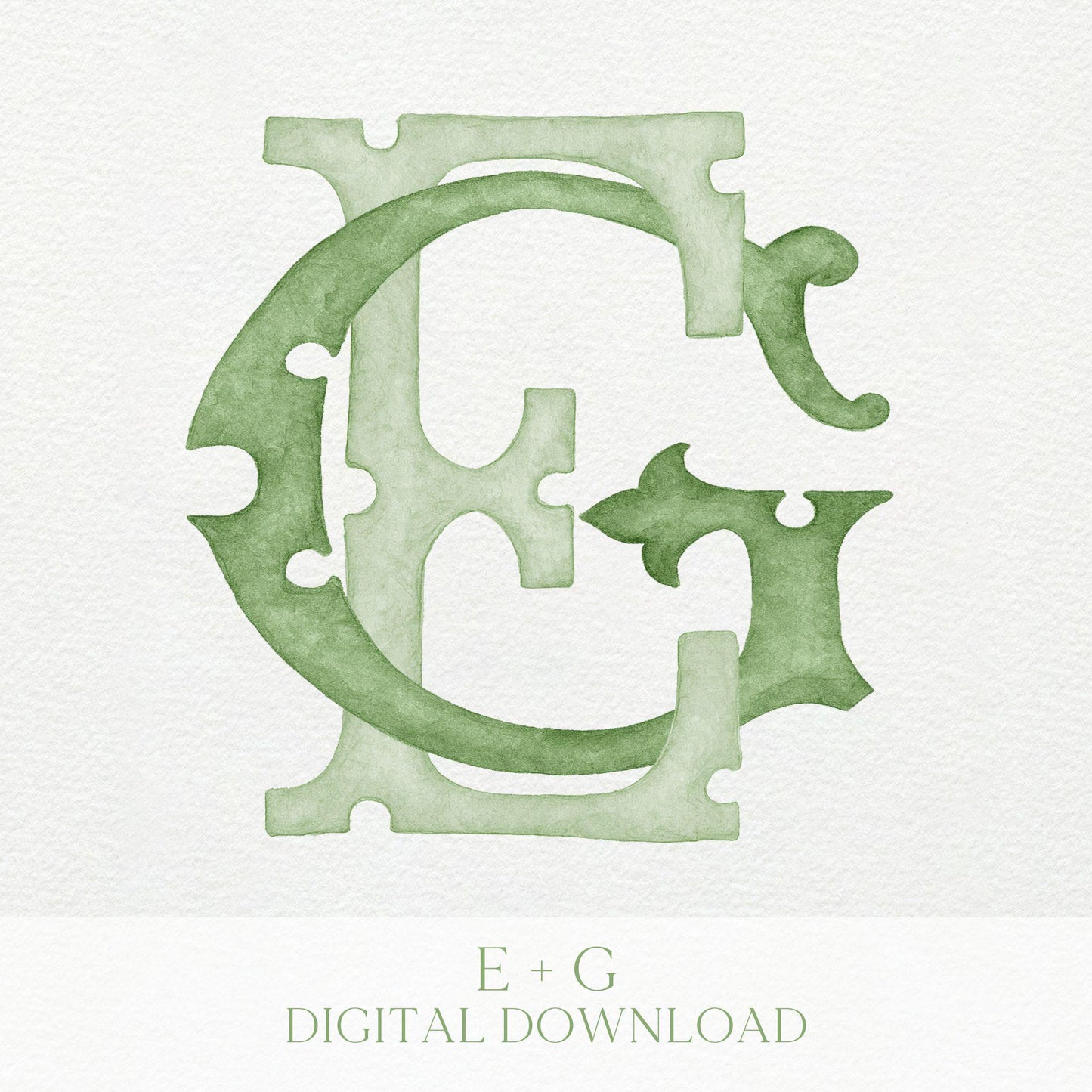 Watercolor Wedding Monogram EG – Classic Letter Crest (Digital Download)