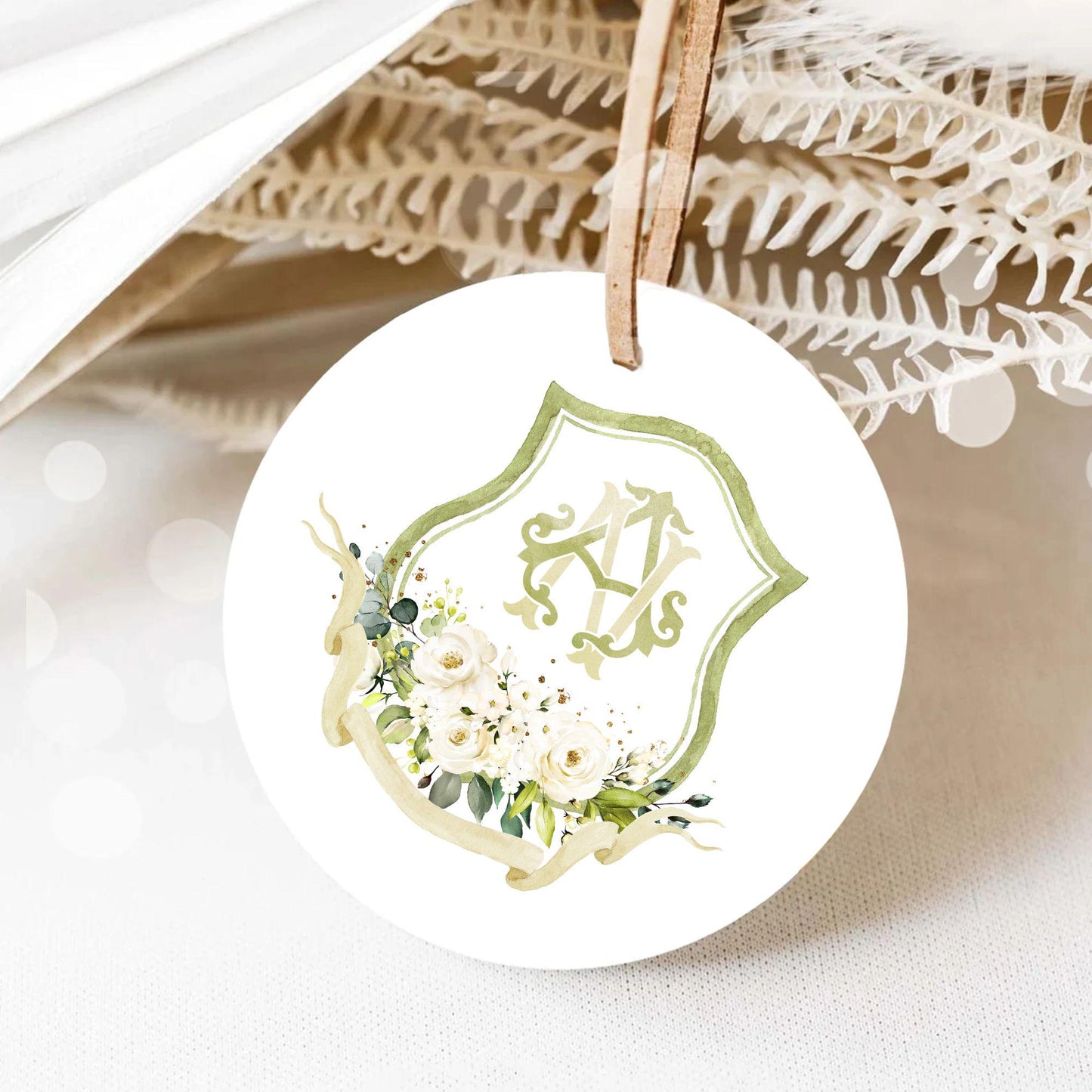 White Roses Eucalyptus Flower Wedding Crest - Monogram Crest - White Floral Luxury Watercolor Wedding Crest - Romantic Wedding Crest