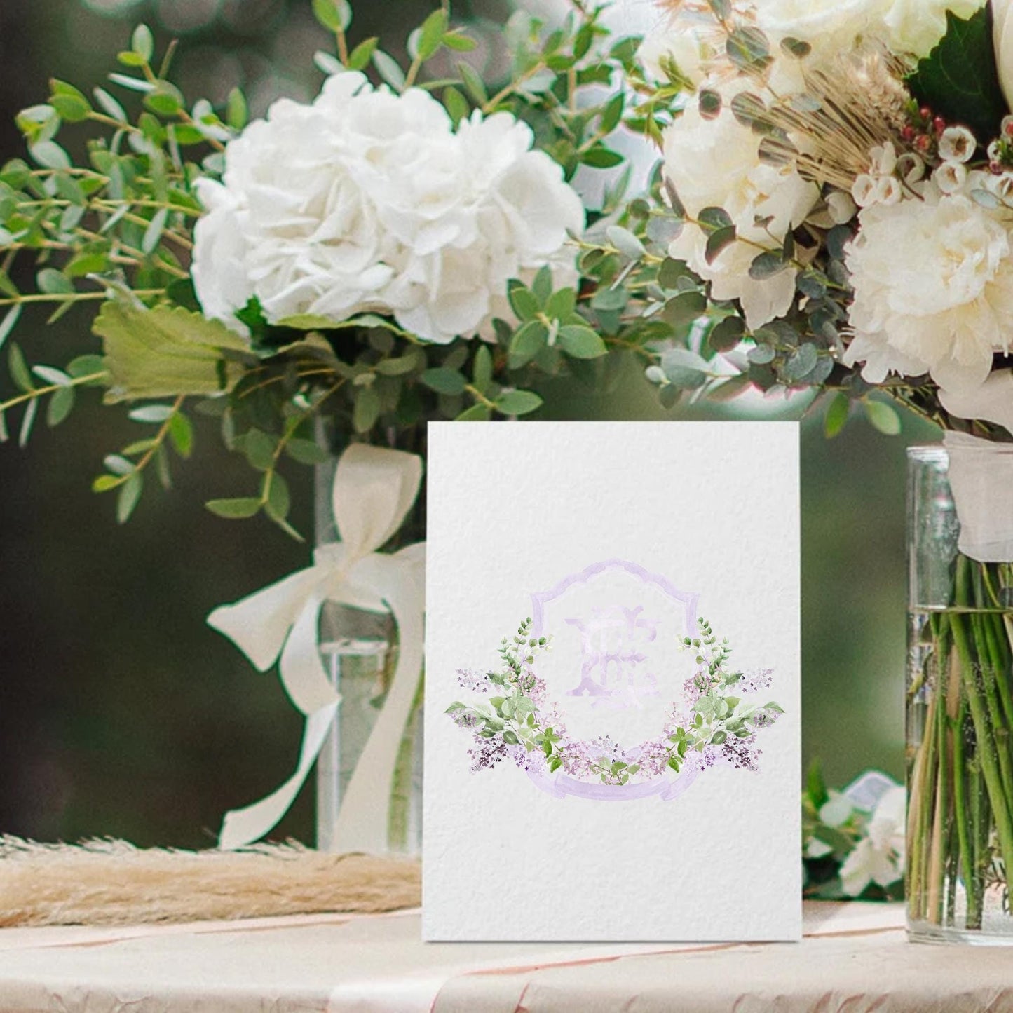 Lilac Lavender Purple Flower Wedding Crest - Monogram Crest - lavender purple Floral Luxury Watercolor Wedding Crest, Romantic Wedding Crest