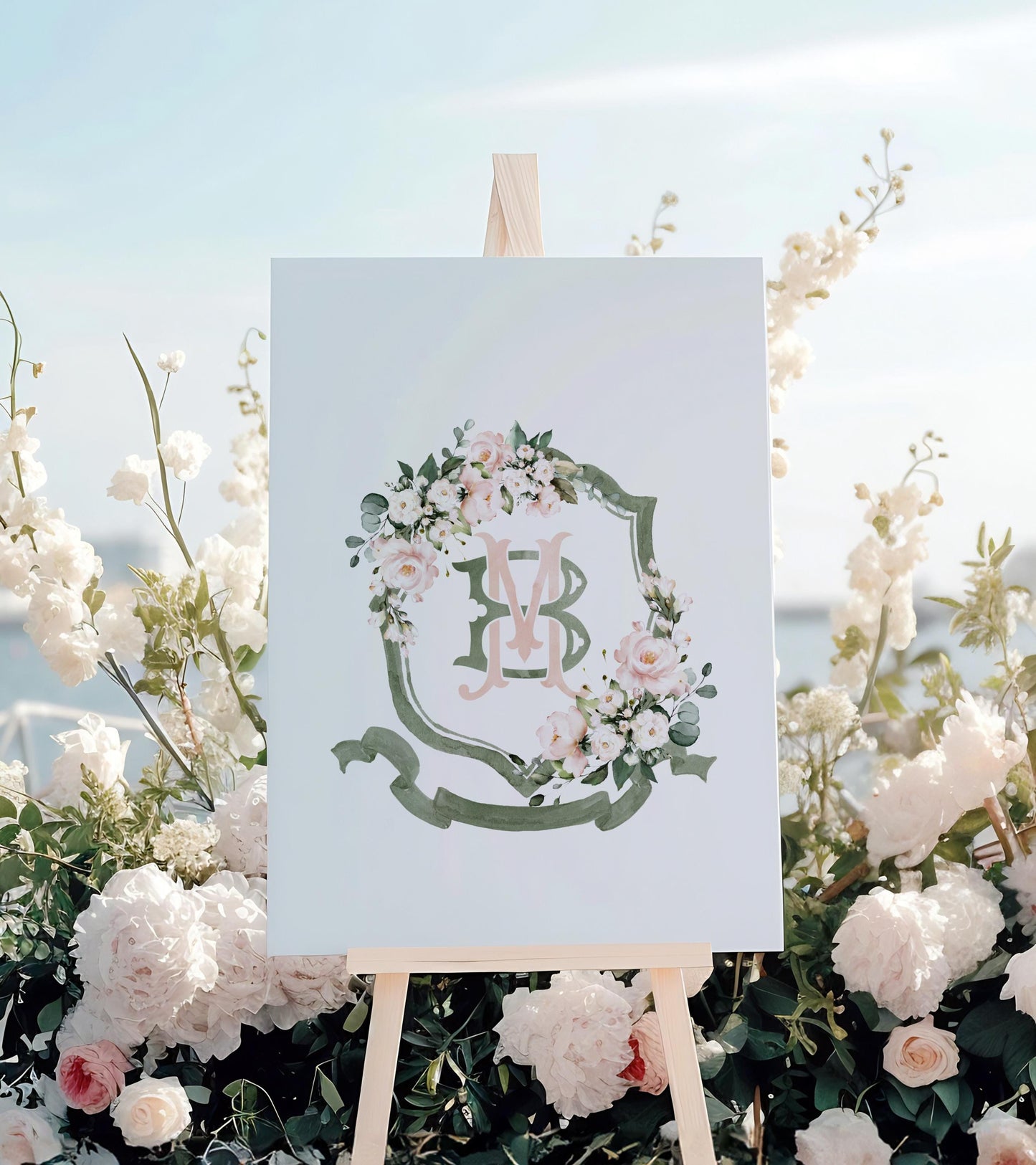 Blush Pink Roses Flower Wedding Crest - Monogram Crest - Pink Floral Luxury Watercolor Wedding Crest - Romantic Wedding Crest - Boho Roses