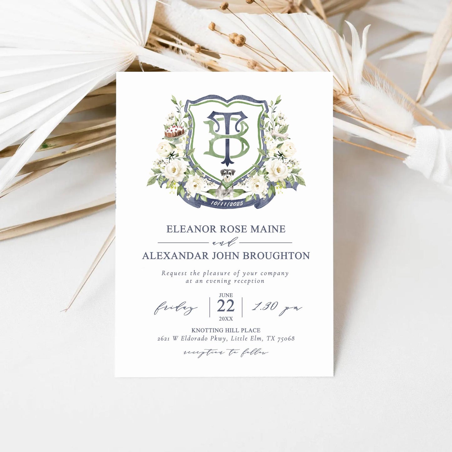 Creamy Rose Ivory Greenery White Flower Wedding Crest - Monogram Crest - White Floral Watercolor Wedding Crest - Romantic Wedding Crest