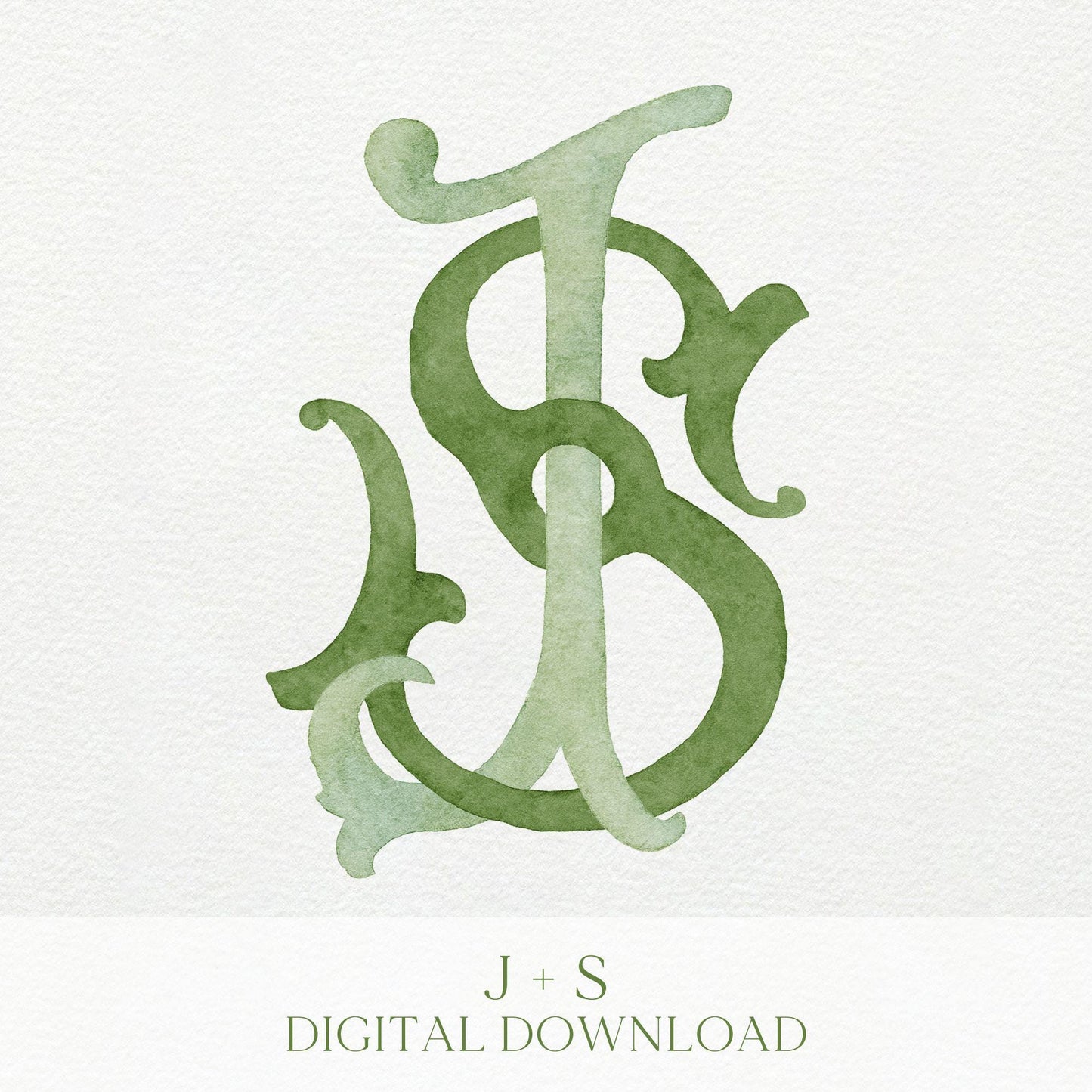 Watercolor Wedding Monogram JS-SJ – Classic Initial Crest (Digital Download)