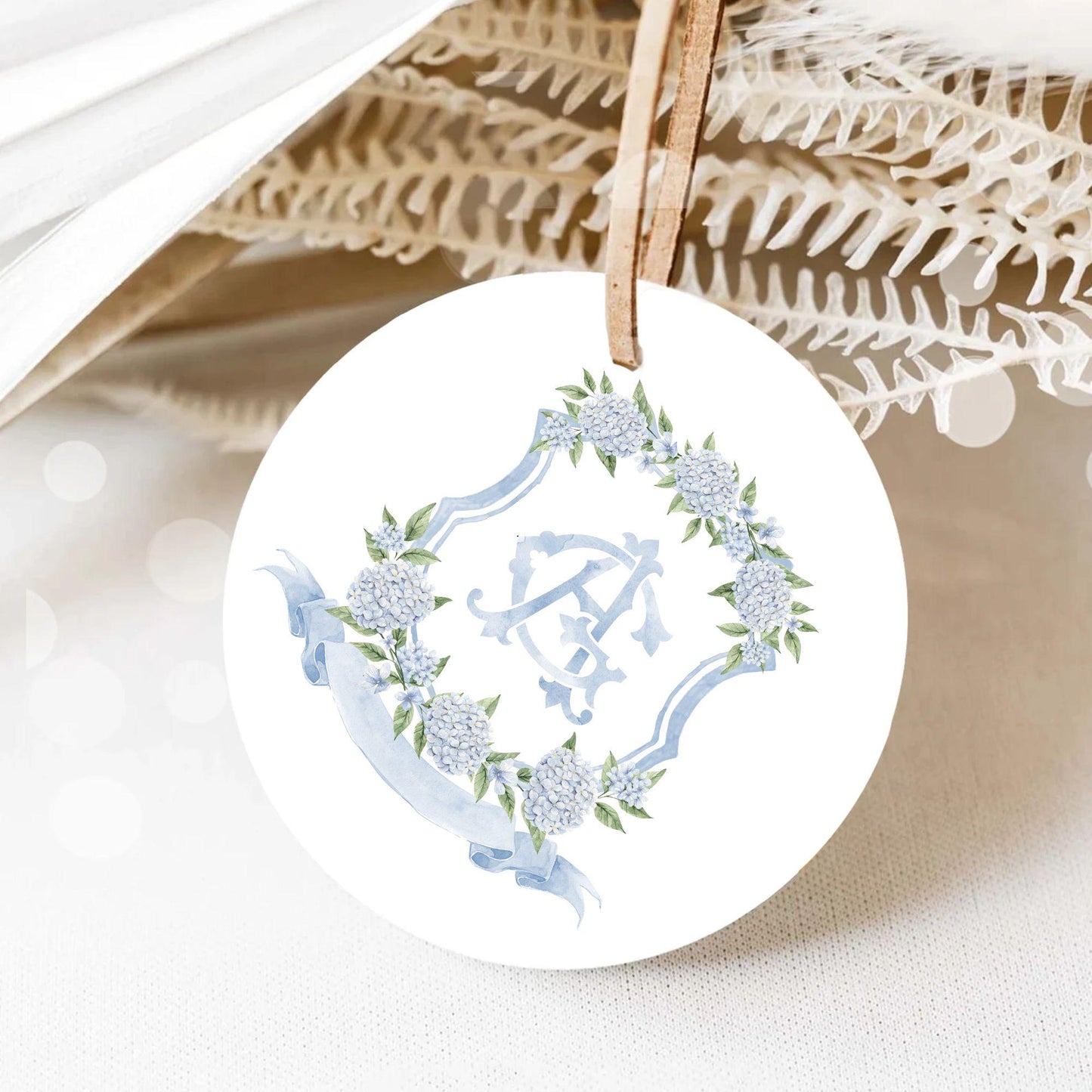 White Blue Hydrangea Flower Wedding Crest - Monogram Crest - Hydrangea Floral Luxury Watercolor Wedding Crest - Romantic Wedding Crest