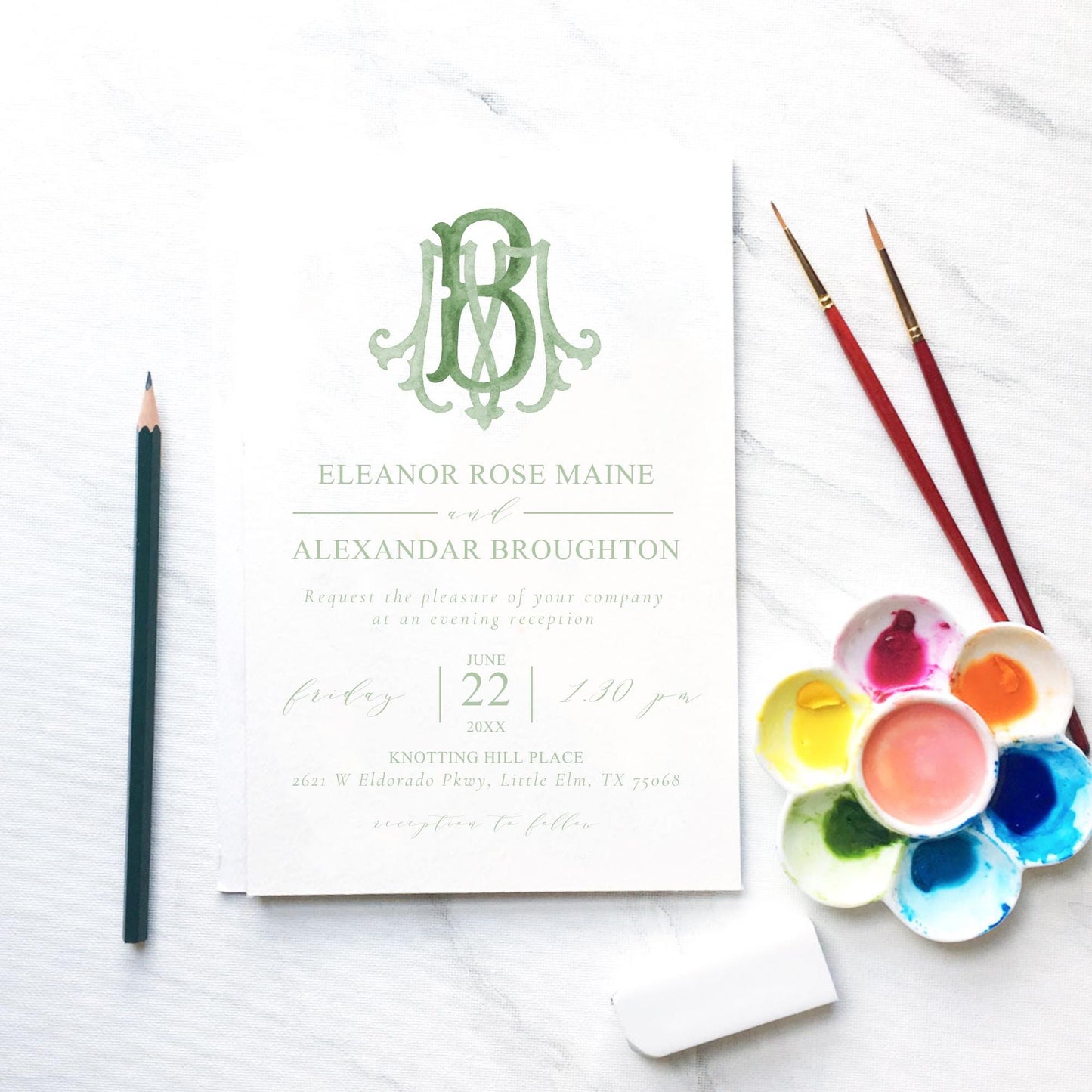 Watercolor Wedding Monogram – Classic MB Letter Crest (Digital Download)