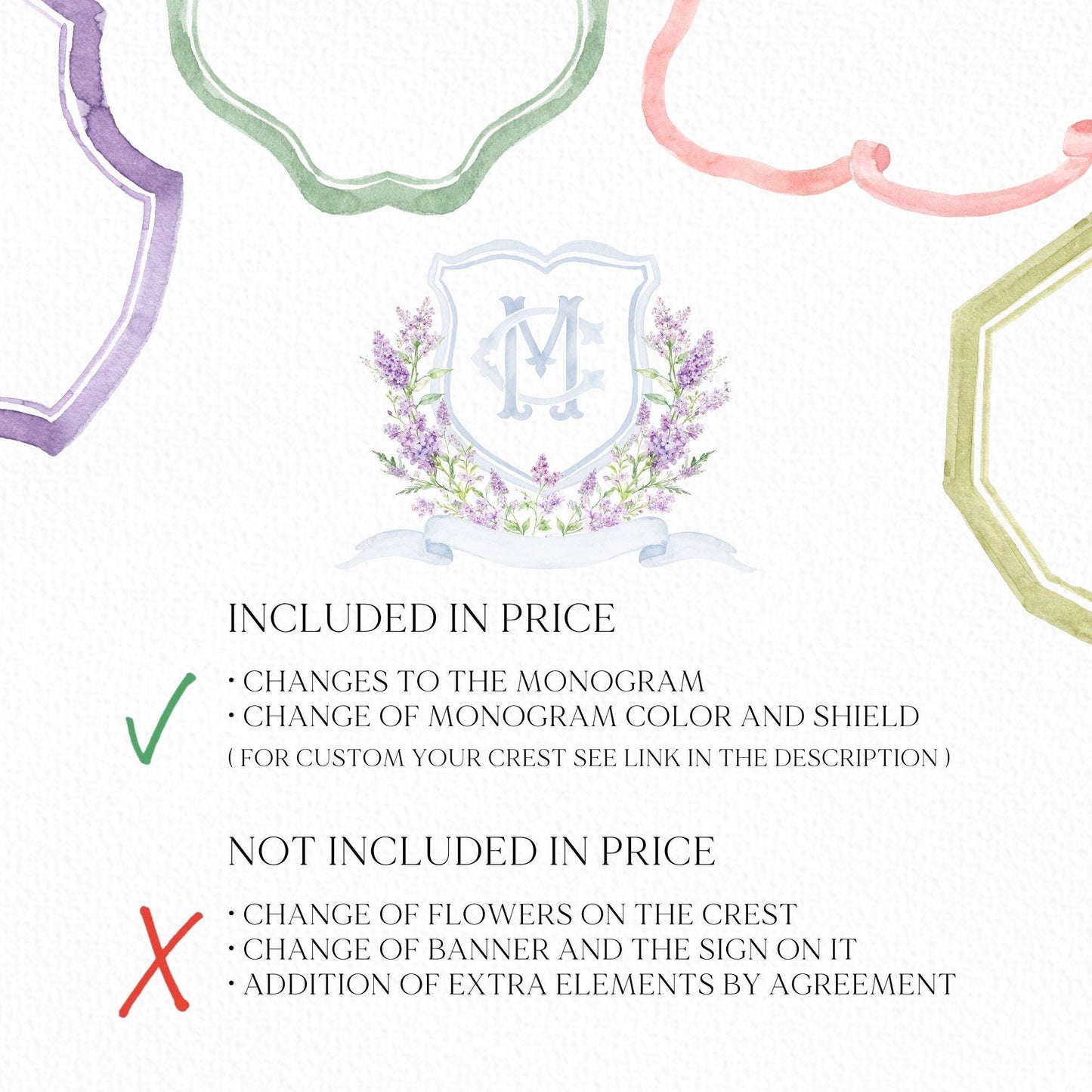 Lilac Lavender Purple Flower Wedding Crest - Monogram Crest - lavender purple Floral Luxury Watercolor Wedding Crest, Romantic Wedding Crest