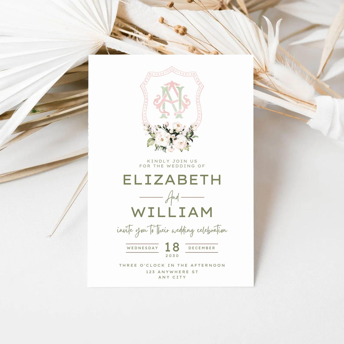 Blush Pink Floral Rustic Greenery Flower Wedding Crest - Monogram Crest - Floral Watercolor Wedding Crest - Romantic Wedding Crest