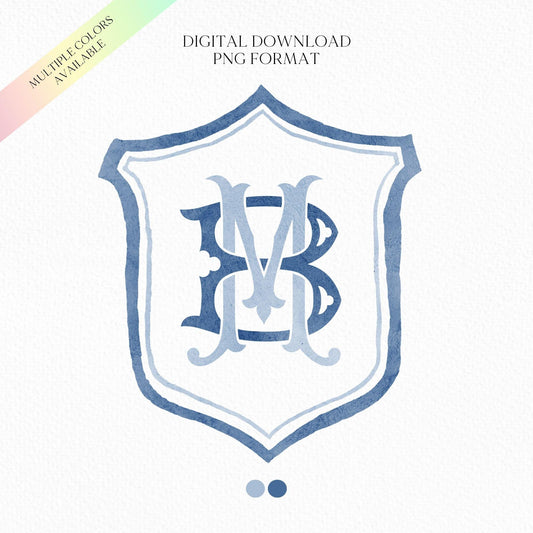 Modern Classic Wedding Crest - Monogram Crest - Luxury Watercolor Wedding Crest - Romantic Wedding Crest - Custom Monogram Initial Letters