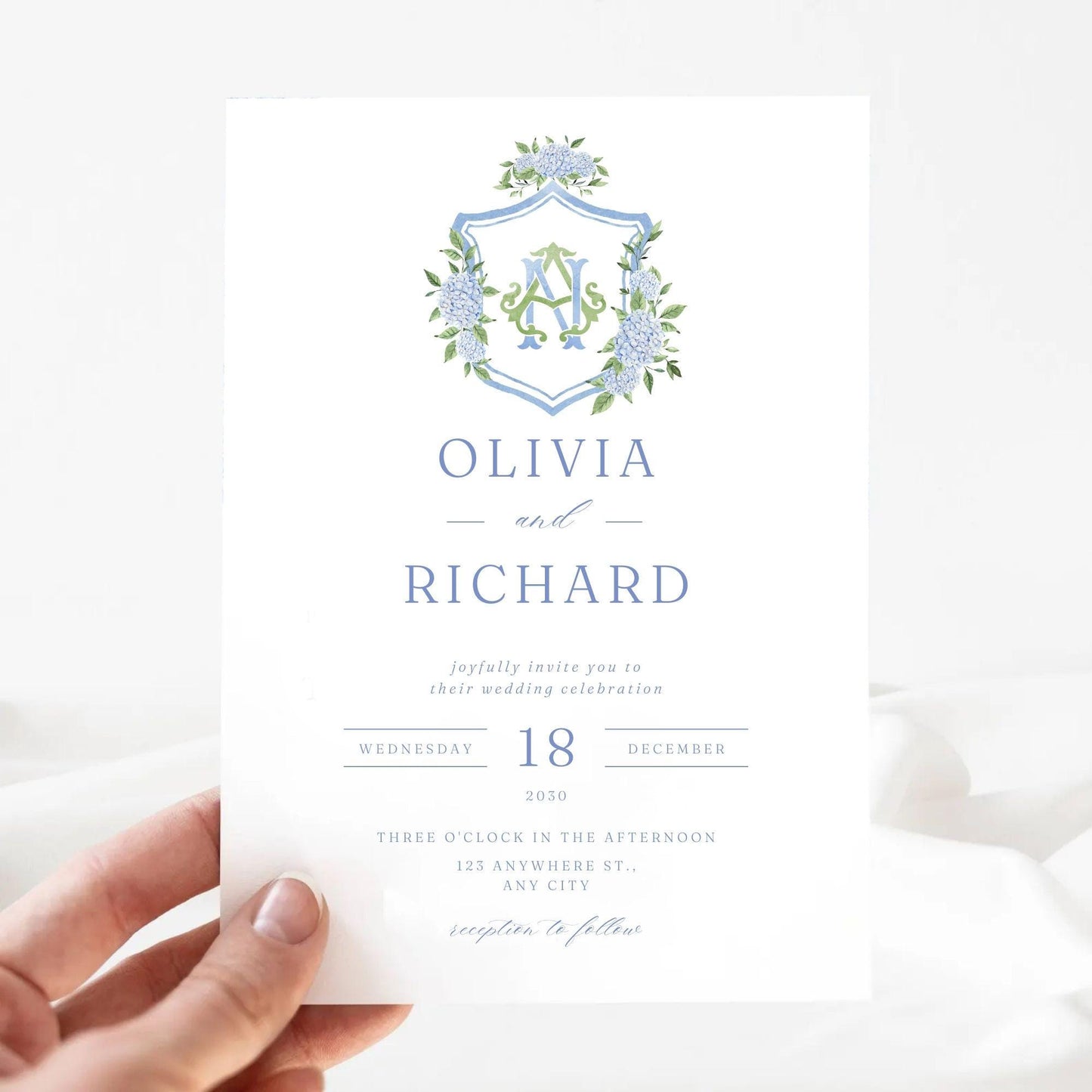 Hydrangea Flower Wedding Crest - Monogram Crest - Hydrangea Floral Luxury Watercolor Wedding Crest - Romantic Wedding Crest- Boho Hydrangea