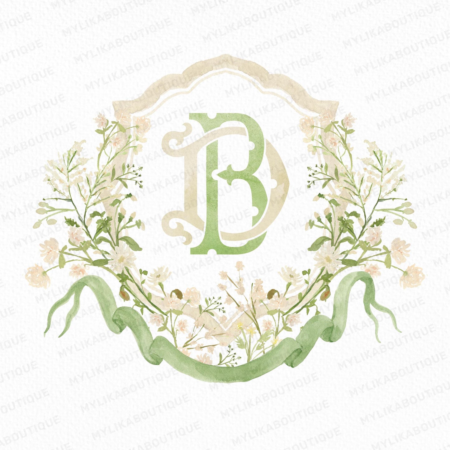 White WildFlower Wedding Crest - Monogram Crest - WildFlower Floral Luxury Watercolor Wedding Crest - Romantic Wedding Crest