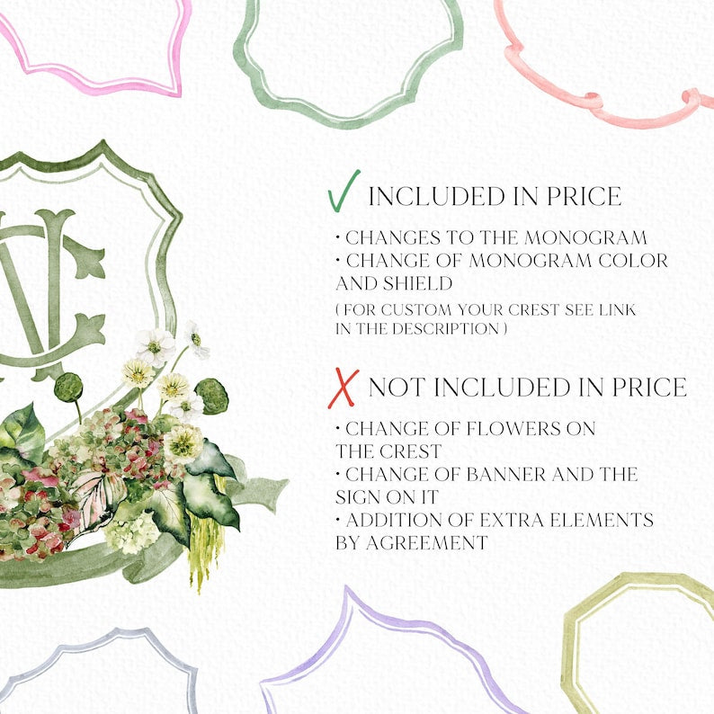 Green Hydrangea Flower Wedding Crest