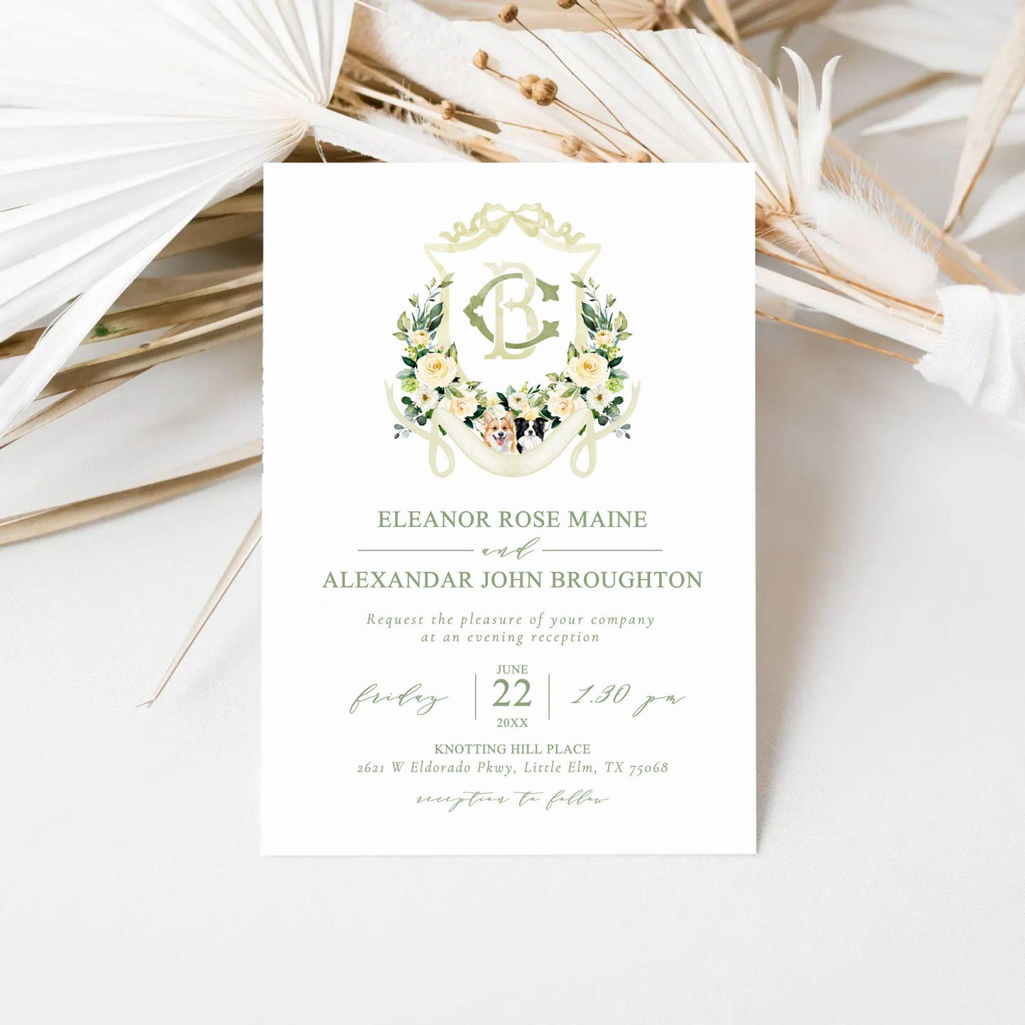 Lemon Green White Yellow Floral Flower Wedding Crest - Monogram Crest - Floral Luxury Watercolor Wedding Crest - Romantic Wedding Crest