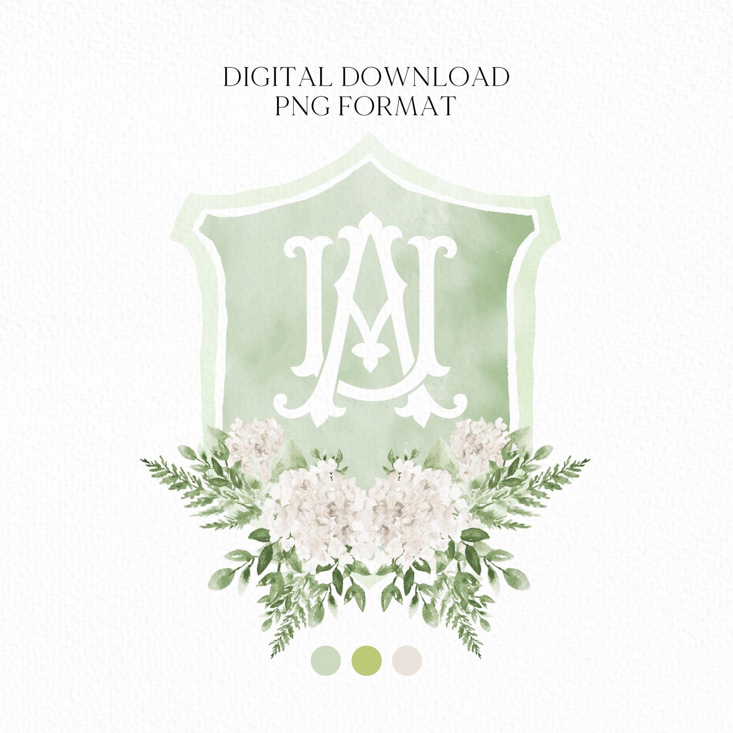 Hydrangea Flower Wedding Crest - Monogram Crest - Hydrangea Floral Luxury Watercolor Wedding Crest - Romantic Wedding Crest - Boho Hydrangea