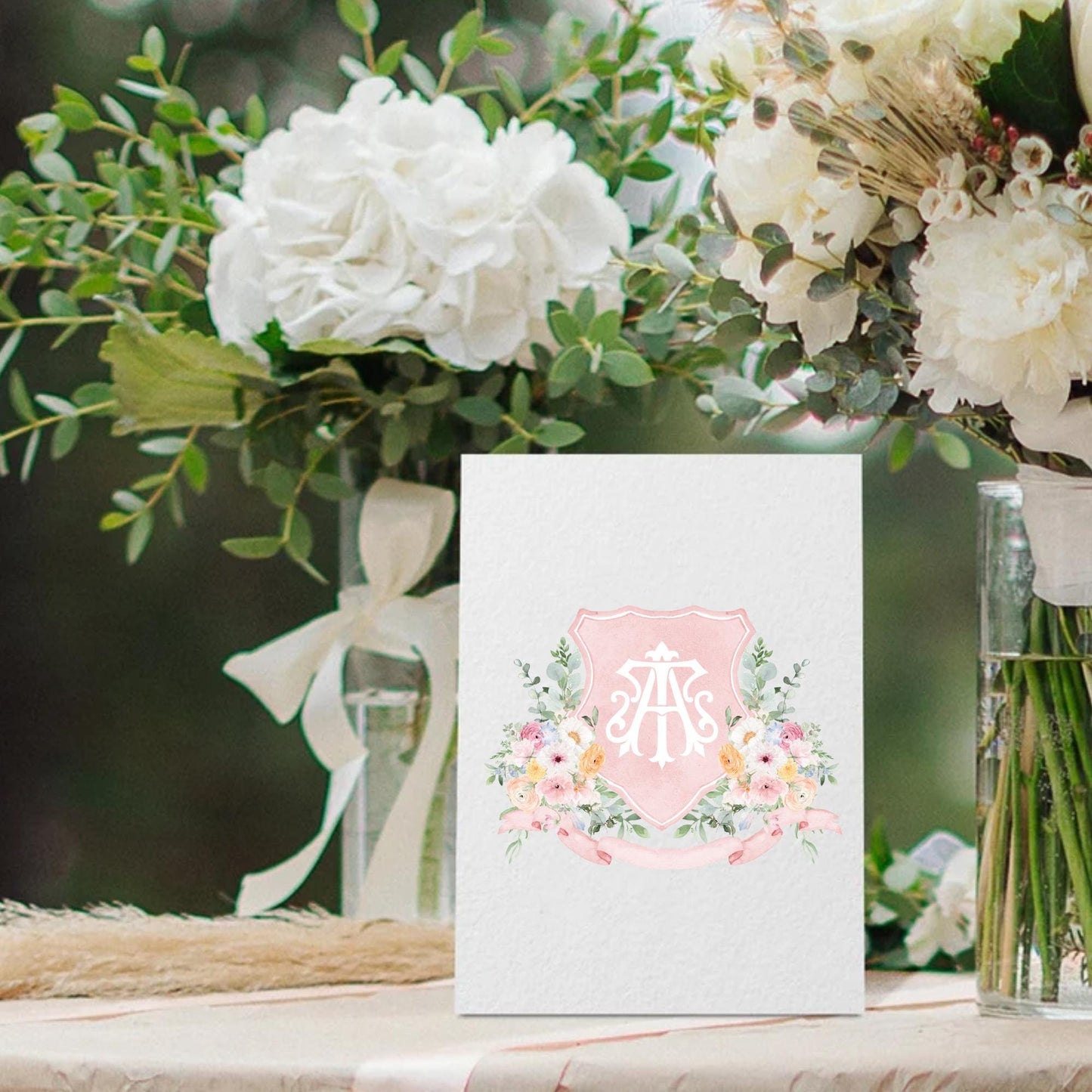 Wildflower Prink Spring Flower Wedding Crest - Monogram Crest - Wildflower bohemian Floral Watercolor Wedding Crest - Romantic Wedding Crest