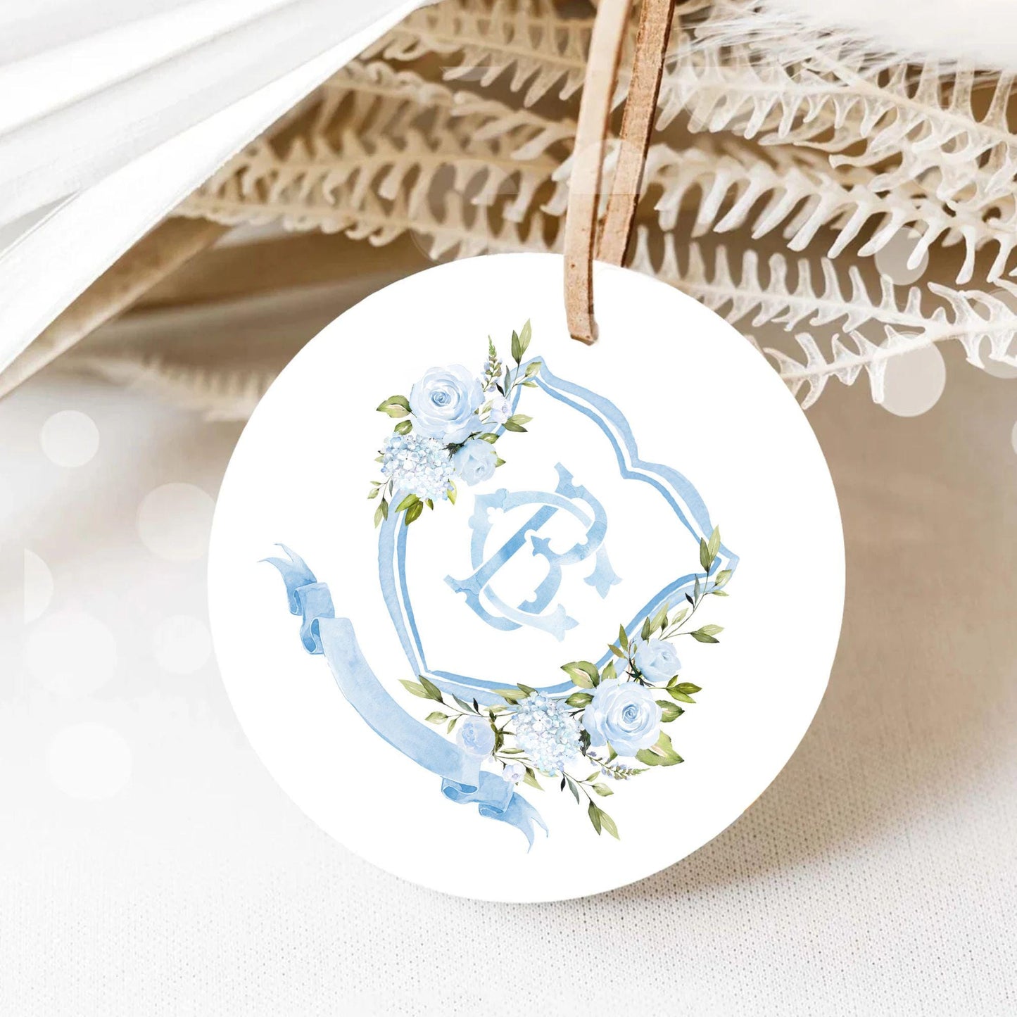 Baby Blue Roses Eucalyptus Flower Wedding Crest - Monogram Crest - Blue Floral Luxury Watercolor Wedding Crest - Romantic Wedding Crest