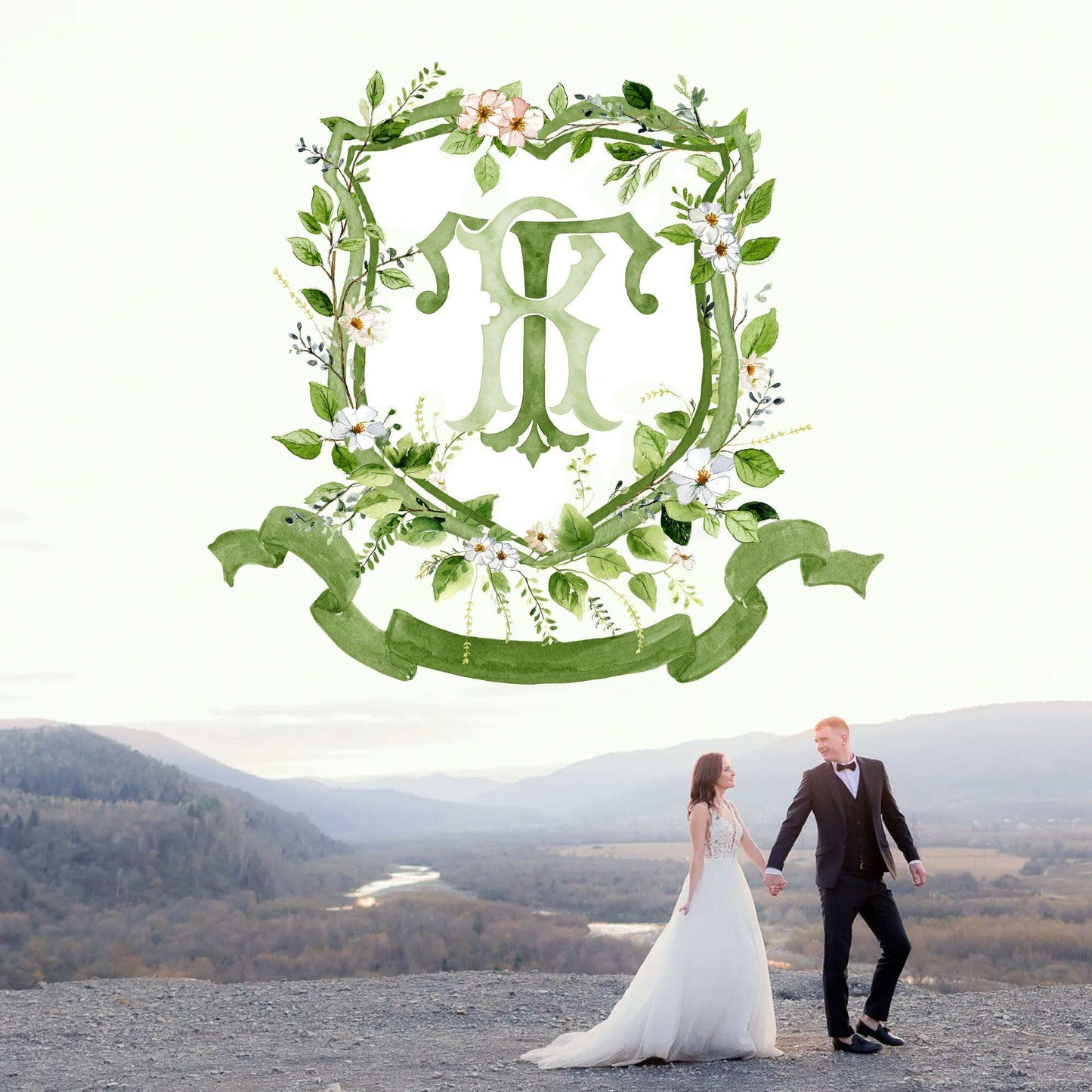 Romantic Garden Flower Wedding Crest - Monogram Crest - Watercolor Colorful Spring Floral Watercolor Wedding Crest - Romantic Wedding Crest