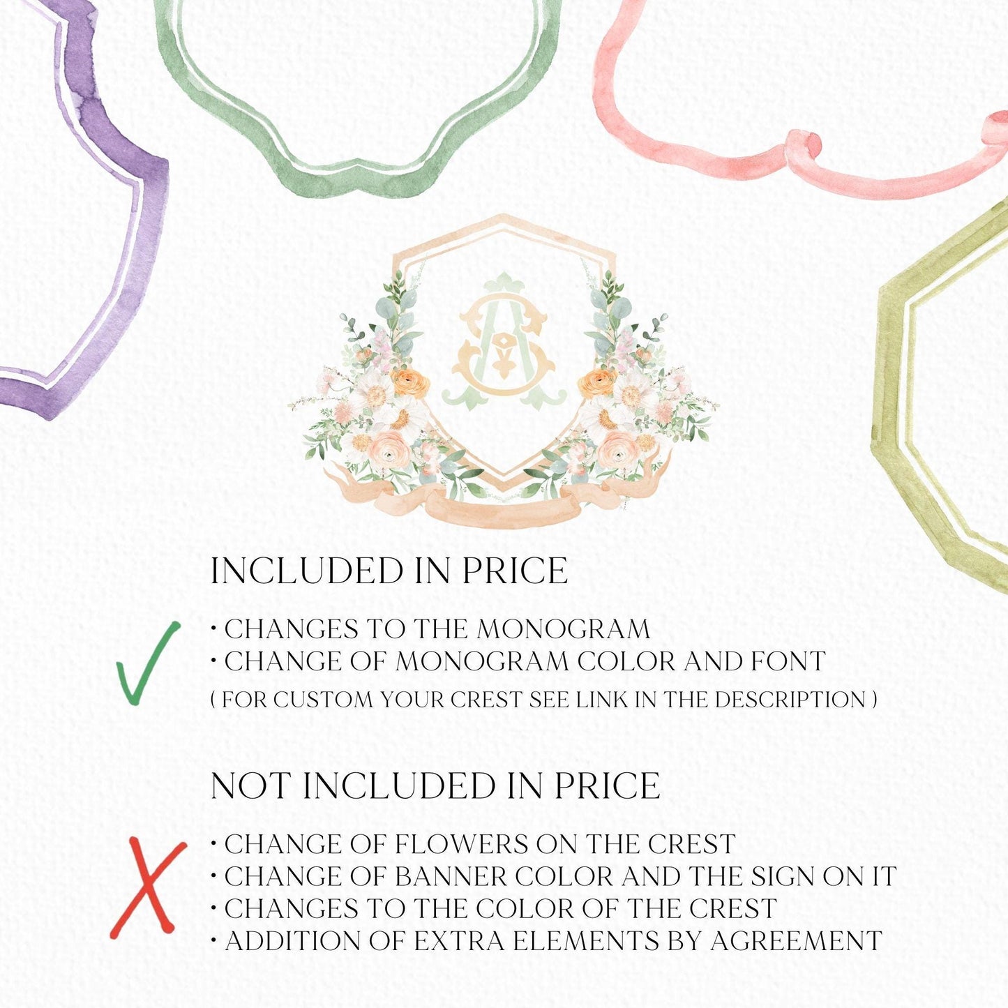 Wildflower Prink Spring Flower Wedding Crest - Monogram Crest - Wildflower bohemian Floral Watercolor Wedding Crest - Romantic Wedding Crest