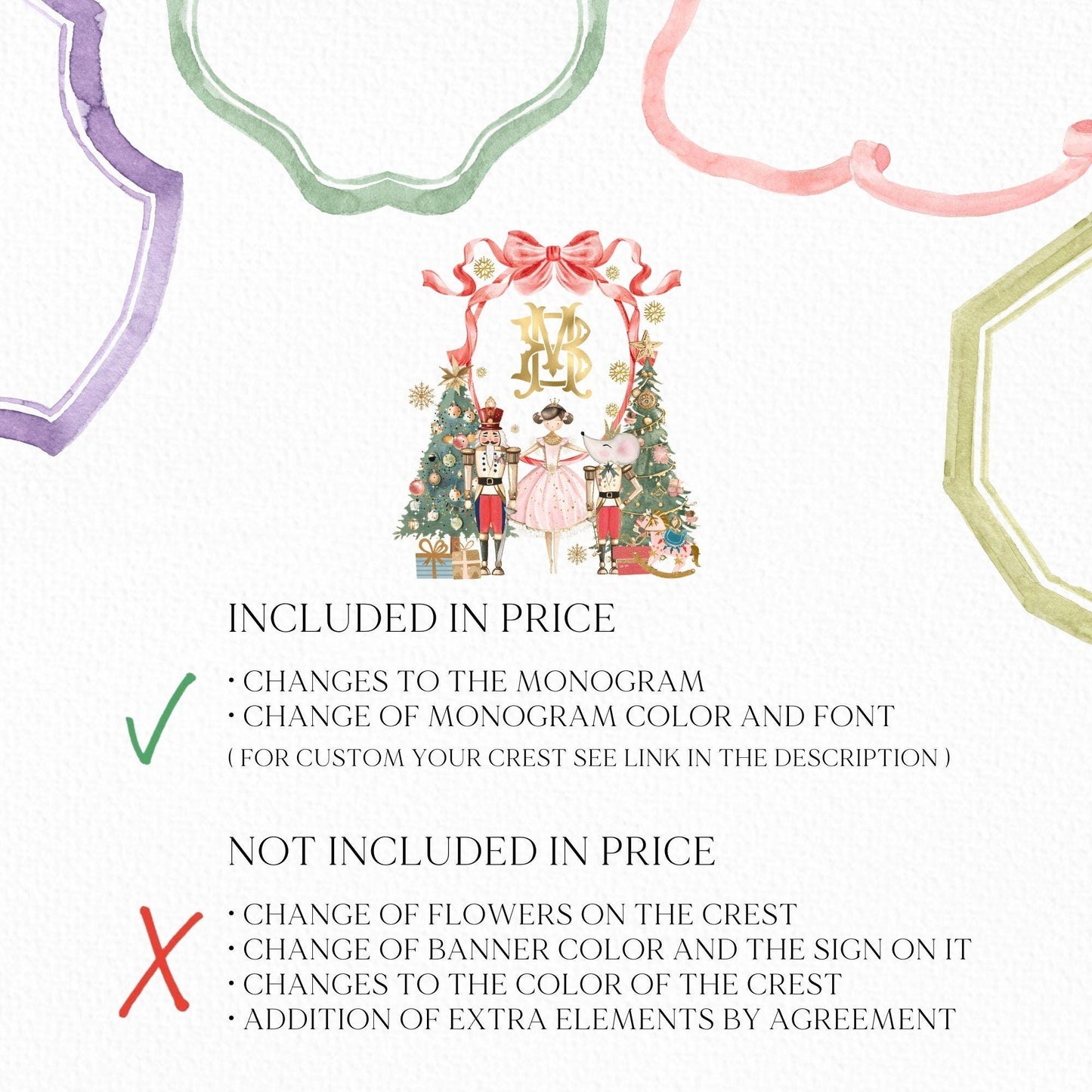 Nutcracker Christmas Crest - Monogram Crest - Christmas Watercolor Crest DIY - Luxury Watercolor Wedding Crest - Nutcracker Red Christmas