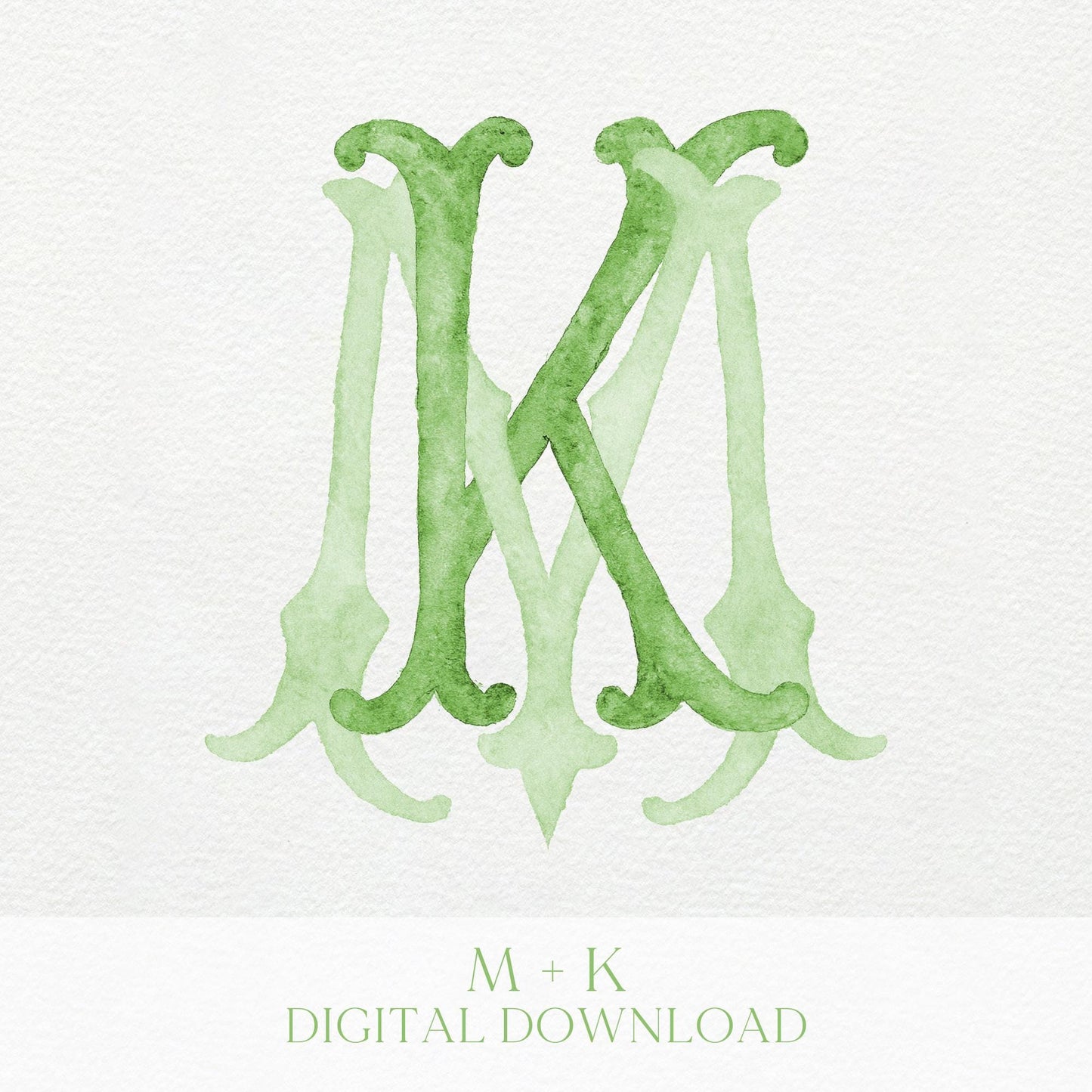 Watercolor Wedding Monogram - Green MK Initial Design (Digital Download)