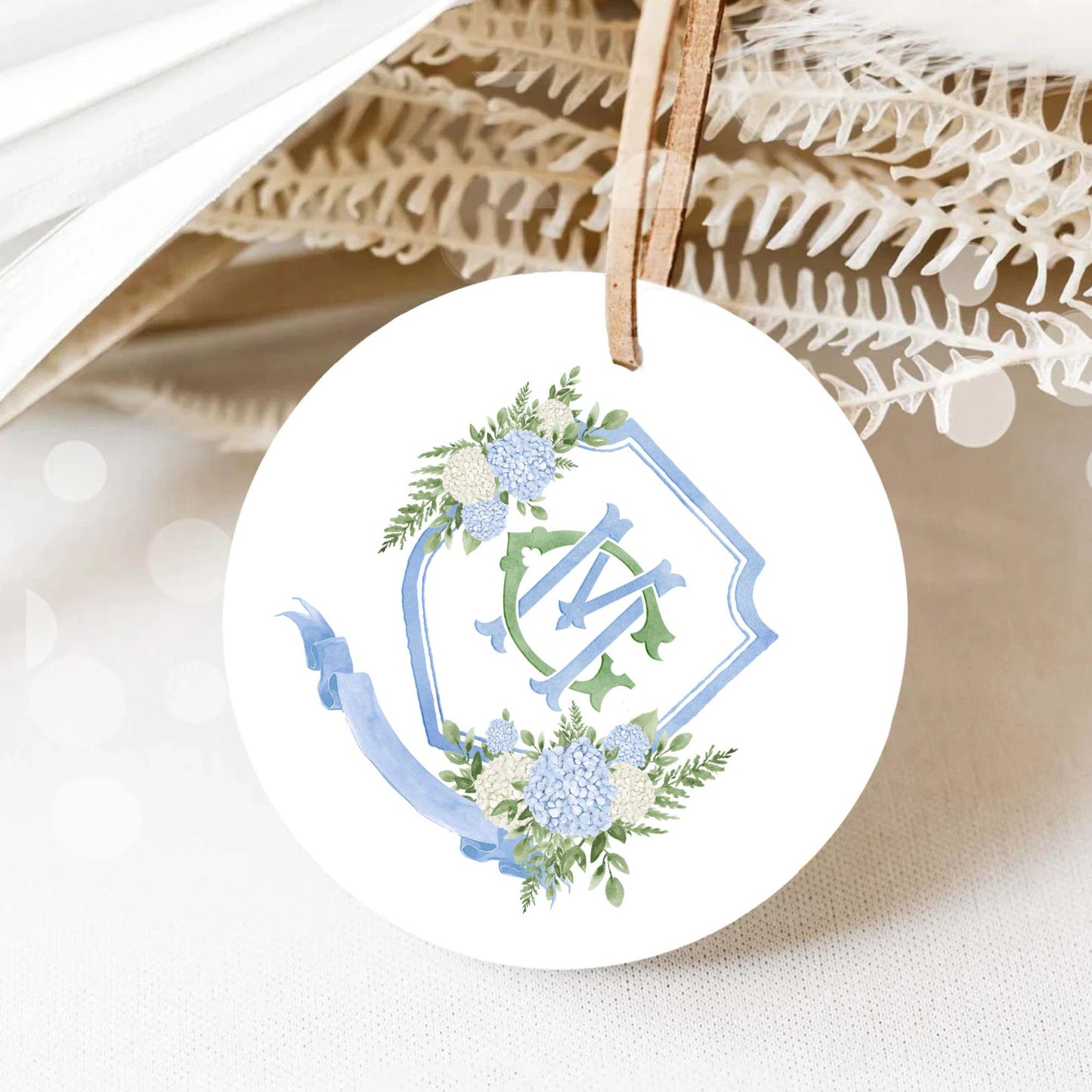 Blue White Hydrangea Flower Wedding Crest - Monogram Crest - Hydrangea Floral Luxury Watercolor Wedding Crest - Romantic Wedding Crest