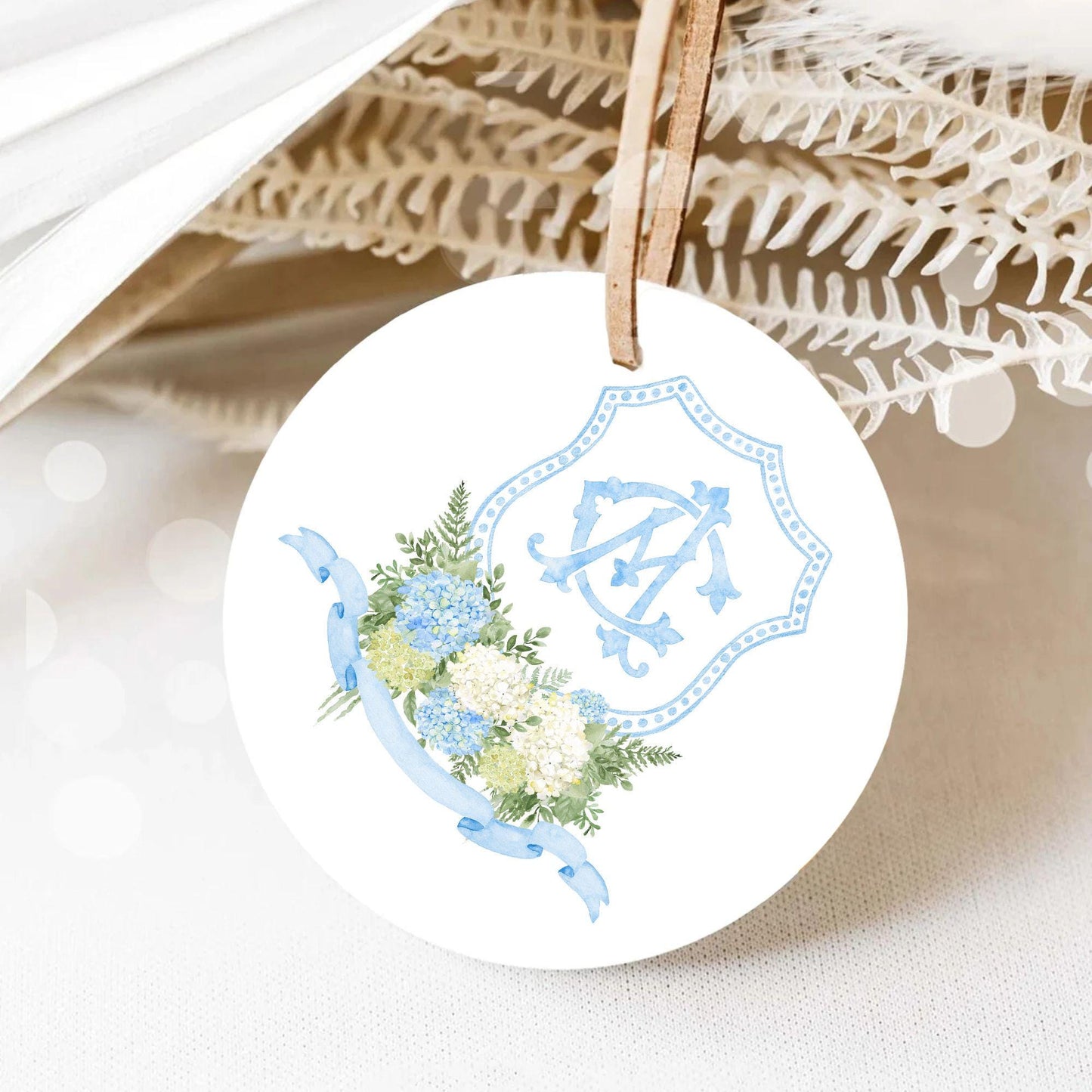 Blue Hydrangea Flower Wedding Crest - Monogram Crest - Hydrangea White Floral Luxury Watercolor Wedding Crest - Romantic Wedding Crest