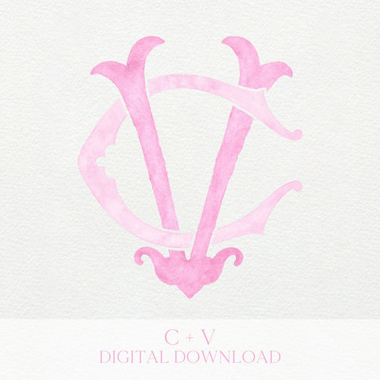 Watercolor Wedding Monogram VC CV - Classic (Digital Download)