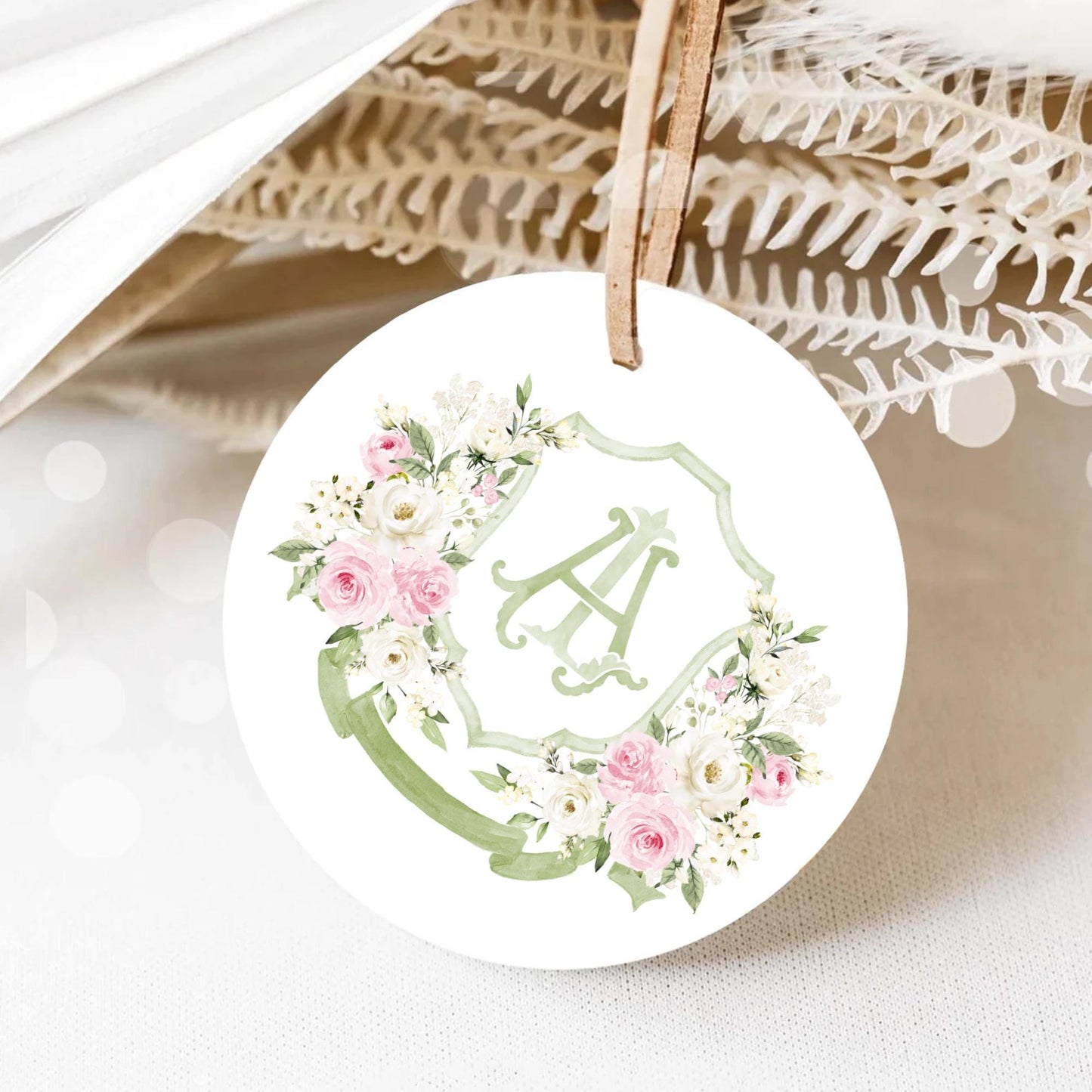 White Roses Blush Pink Rose Flower Wedding Crest - Monogram Crest - Roses Floral Luxury Watercolor Wedding Crest