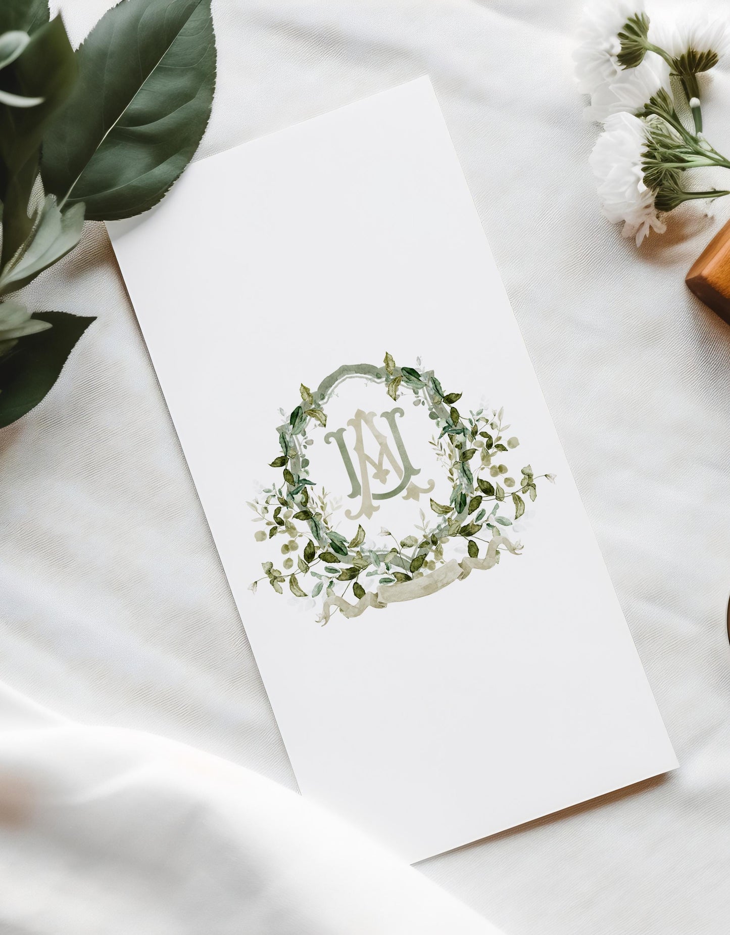 Greenery Green Leaves Flower Wedding Crest - Monogram Crest - Greenery Floral Luxury Watercolor Wedding Crest - Romantic Wedding Crest