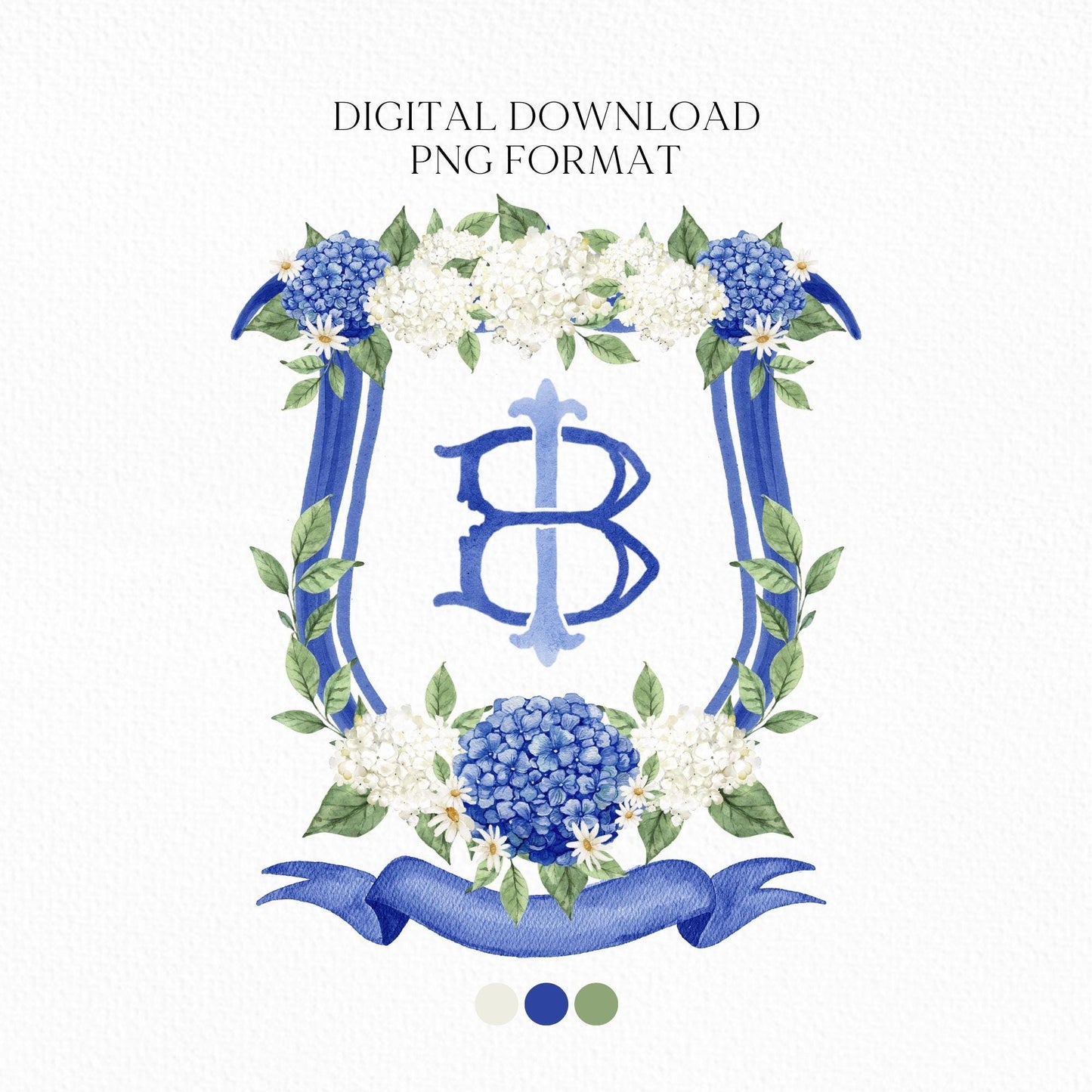 Hydrangea Flower Wedding Crest - Monogram Crest - Hydrangea Floral Luxury Watercolor Wedding Crest - Romantic Wedding Crest- Boho Hydrangea