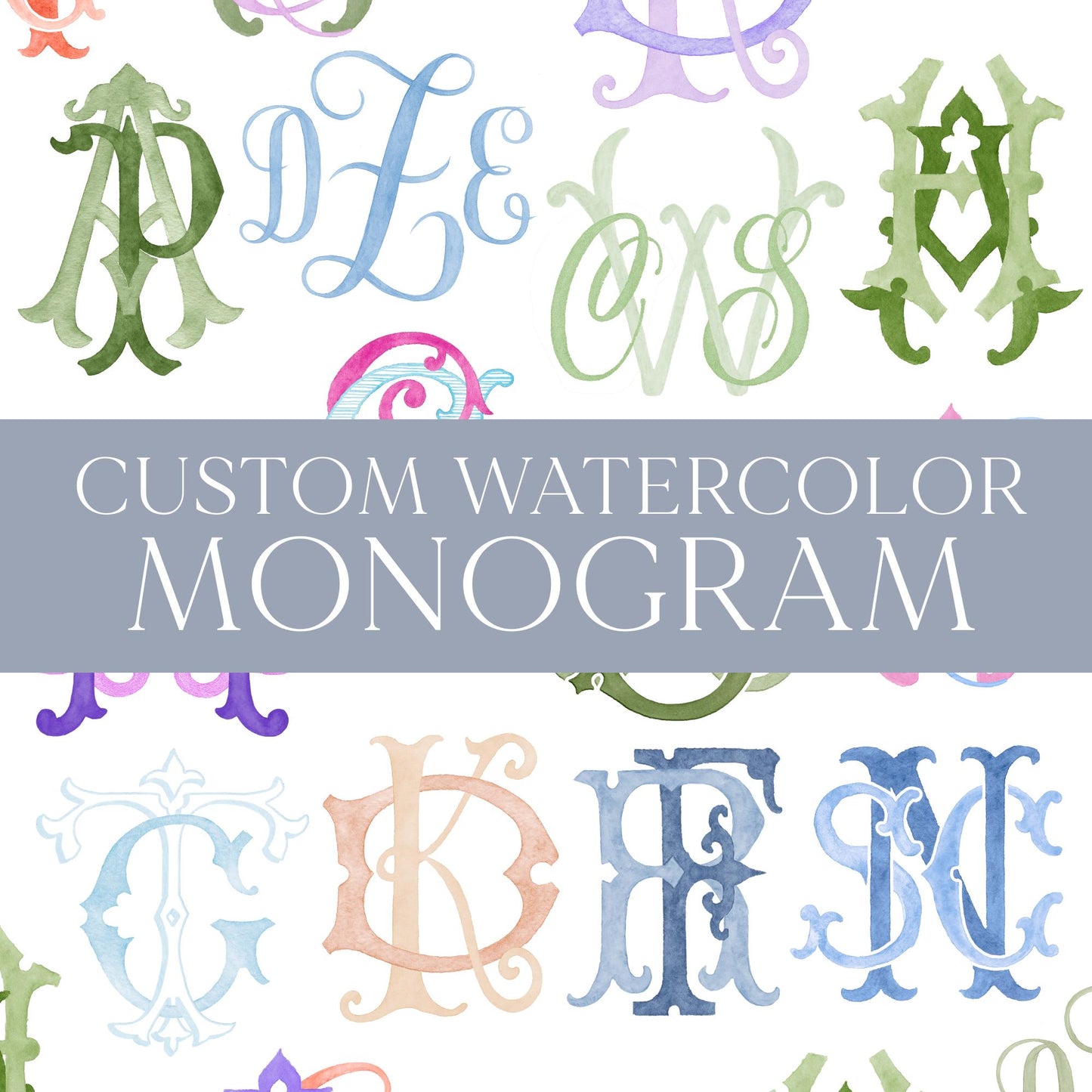 Custom Monogram Name Initial 4-5 Letters, Monogram for Crest Design, Wedding Monogram, Wedding Logo, Custom Watercolor Wedding Crest