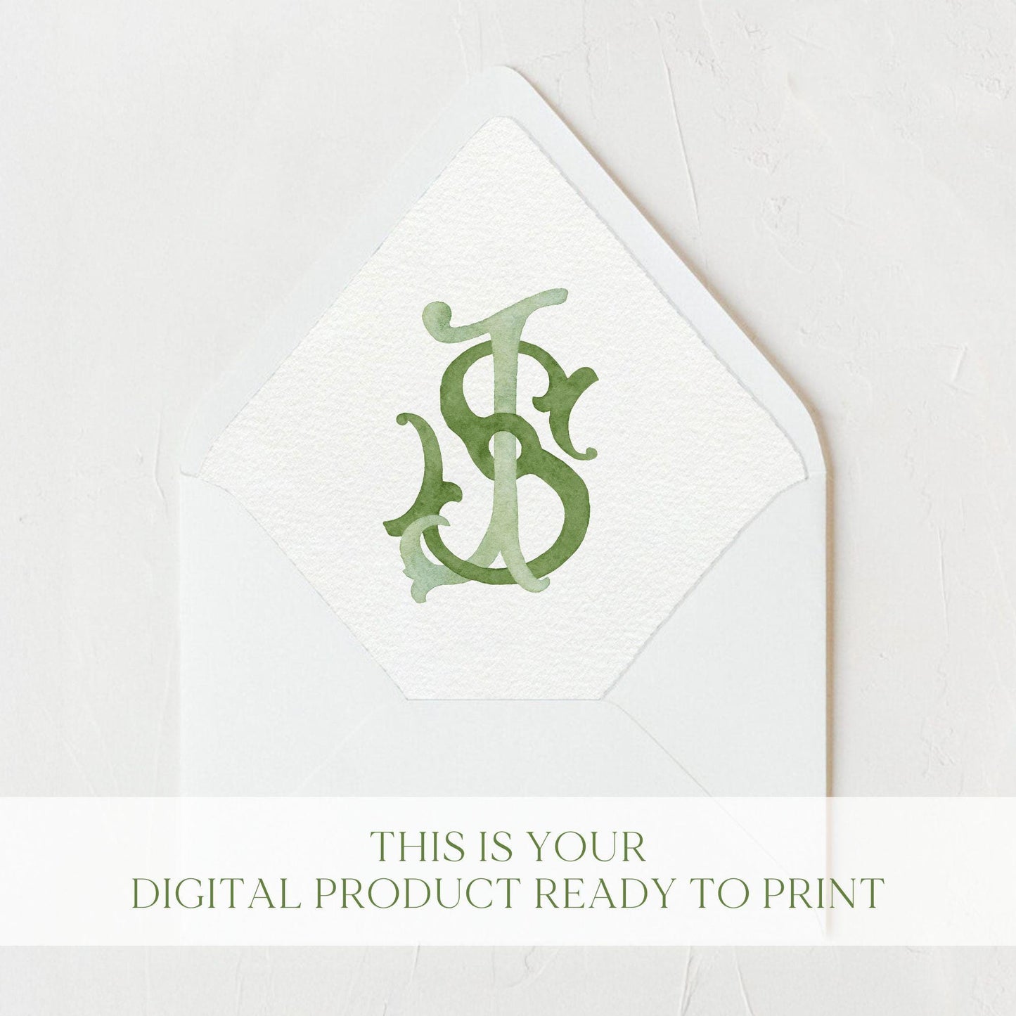 Watercolor Wedding Monogram JS-SJ – Classic Initial Crest (Digital Download)