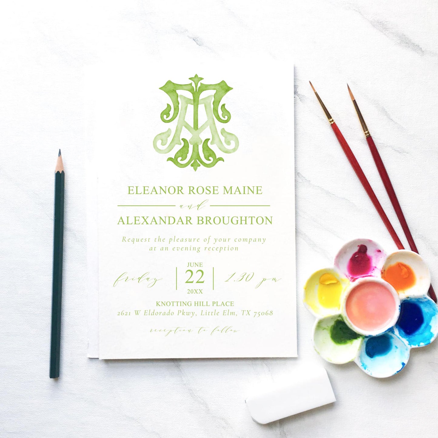 Watercolor Wedding Monogram TA/AT – Elegant Initial Crest (Digital Download)
